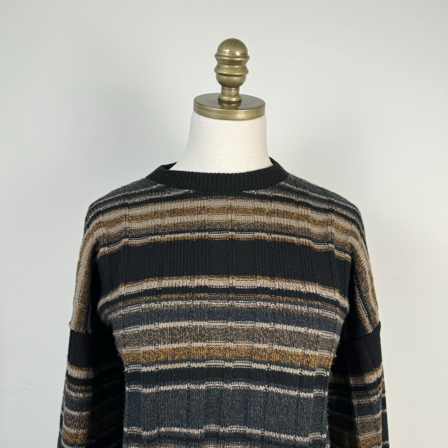 Brown and Black Striped Crewneck Sweater