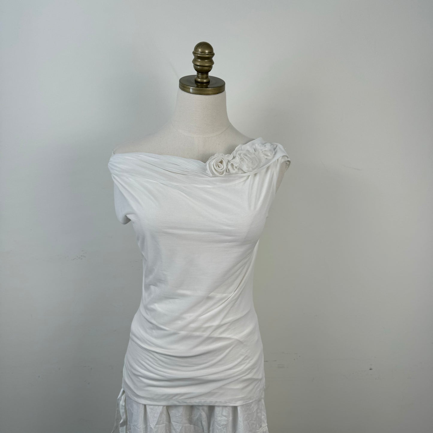 White Floral Chiffon Cowl Neck Top
