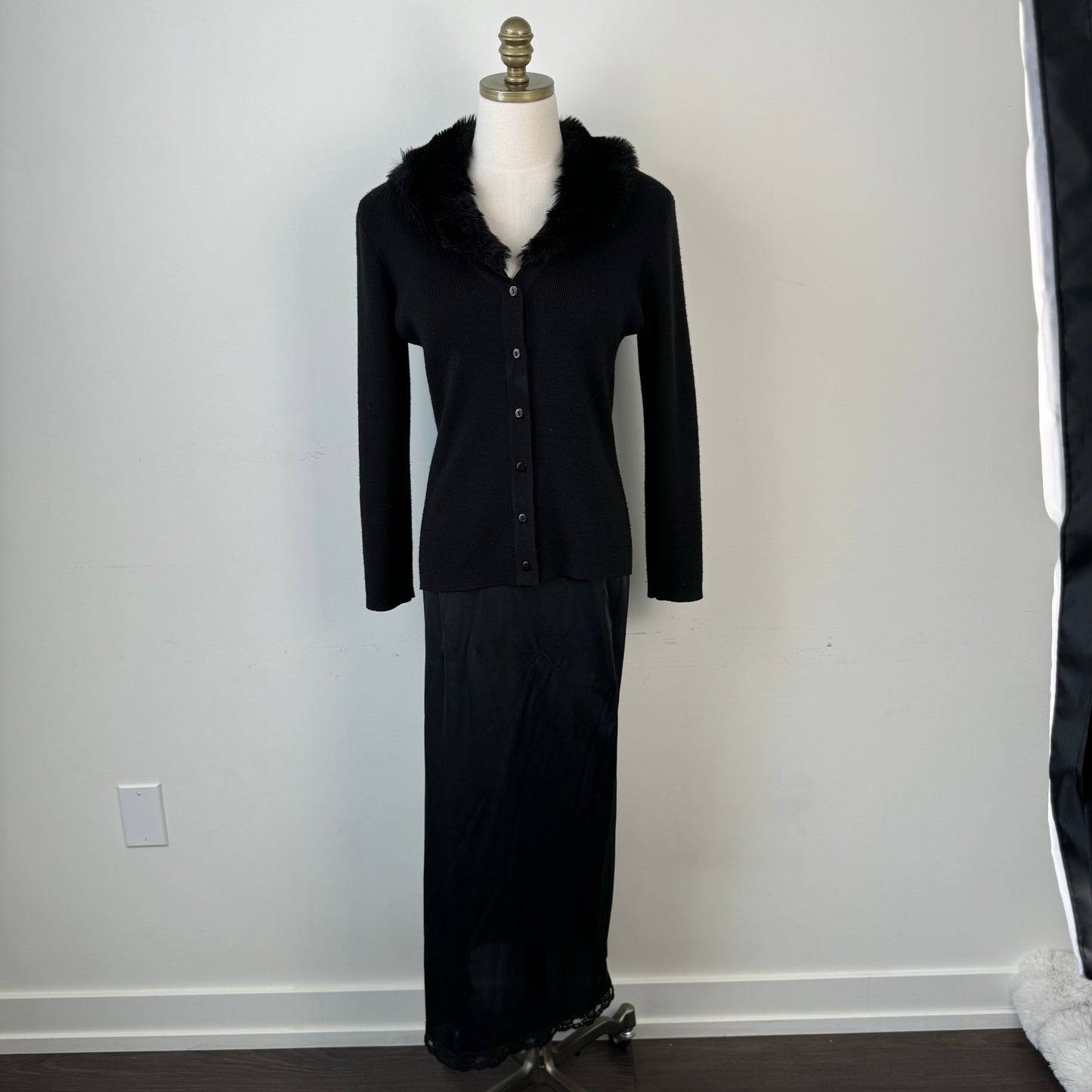 Vintage Fur Trim Button Up Cardigan