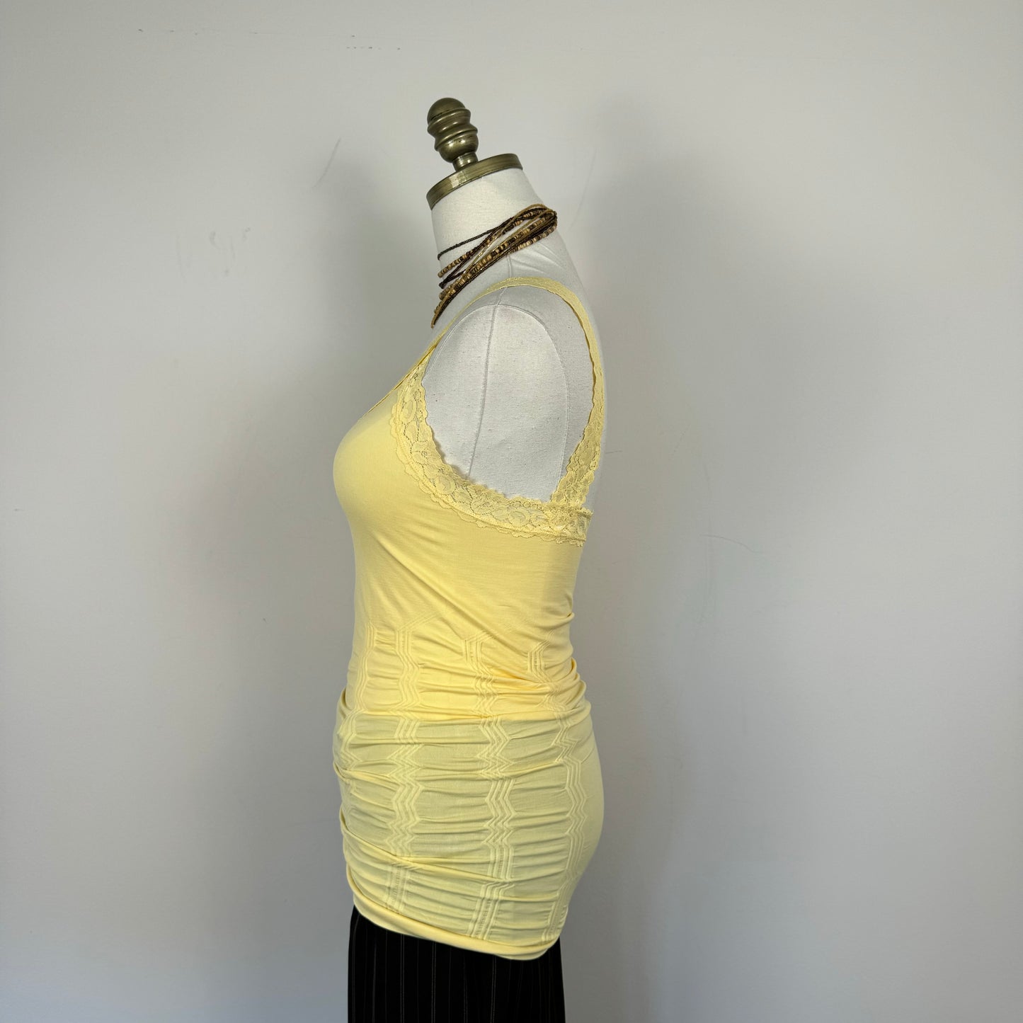 Yellow Lace Trim Ruched Cami