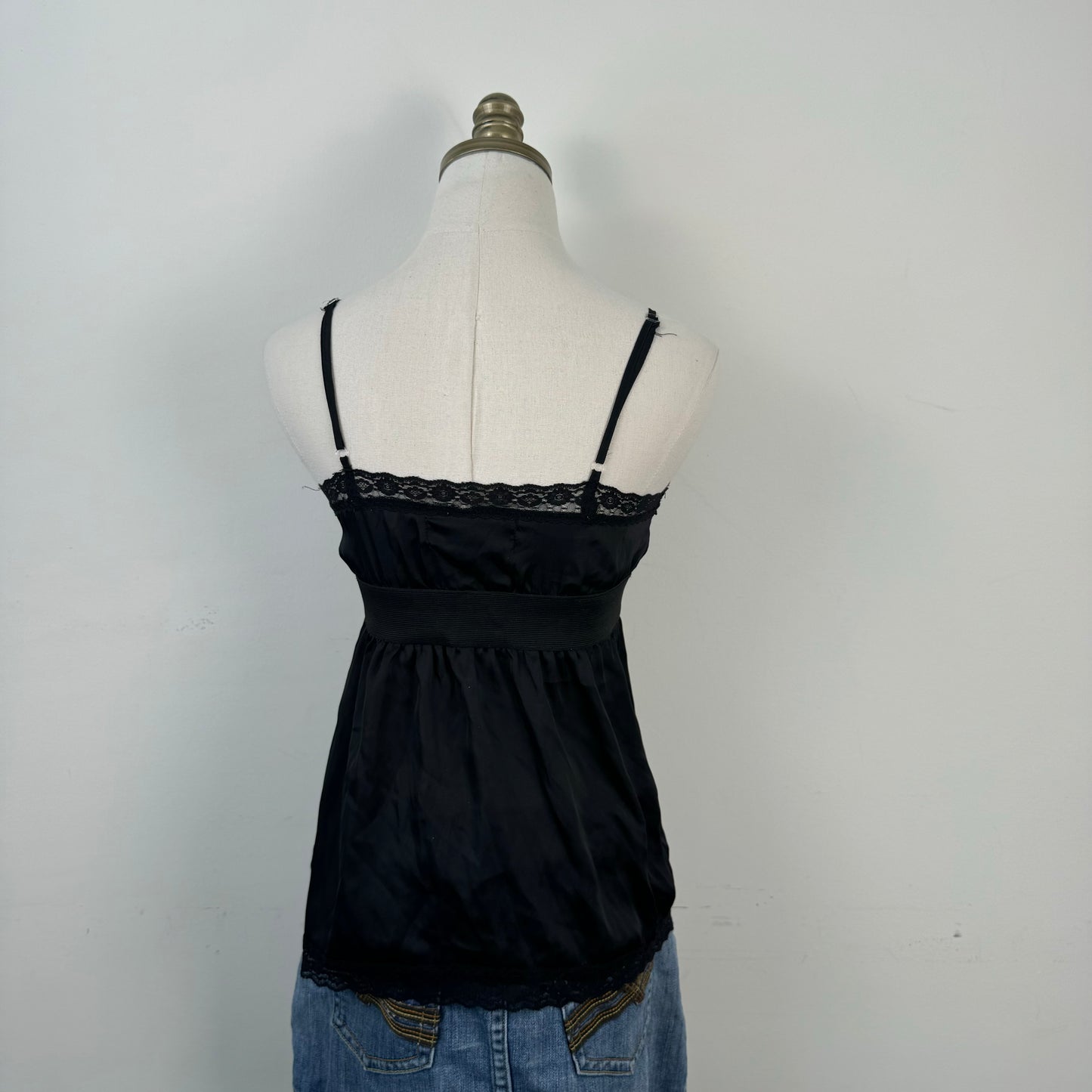 Black Satin Lace Babydoll Top