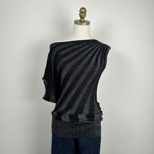 Asymmetric Off Shoulder Striped Dolman Top