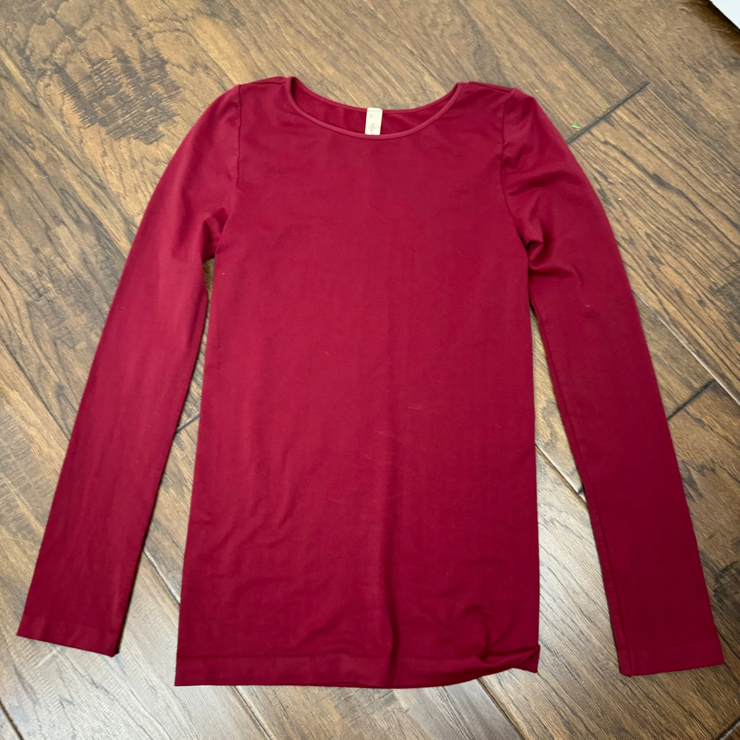 Maroon Fitted High Neck Long Sleeve Top