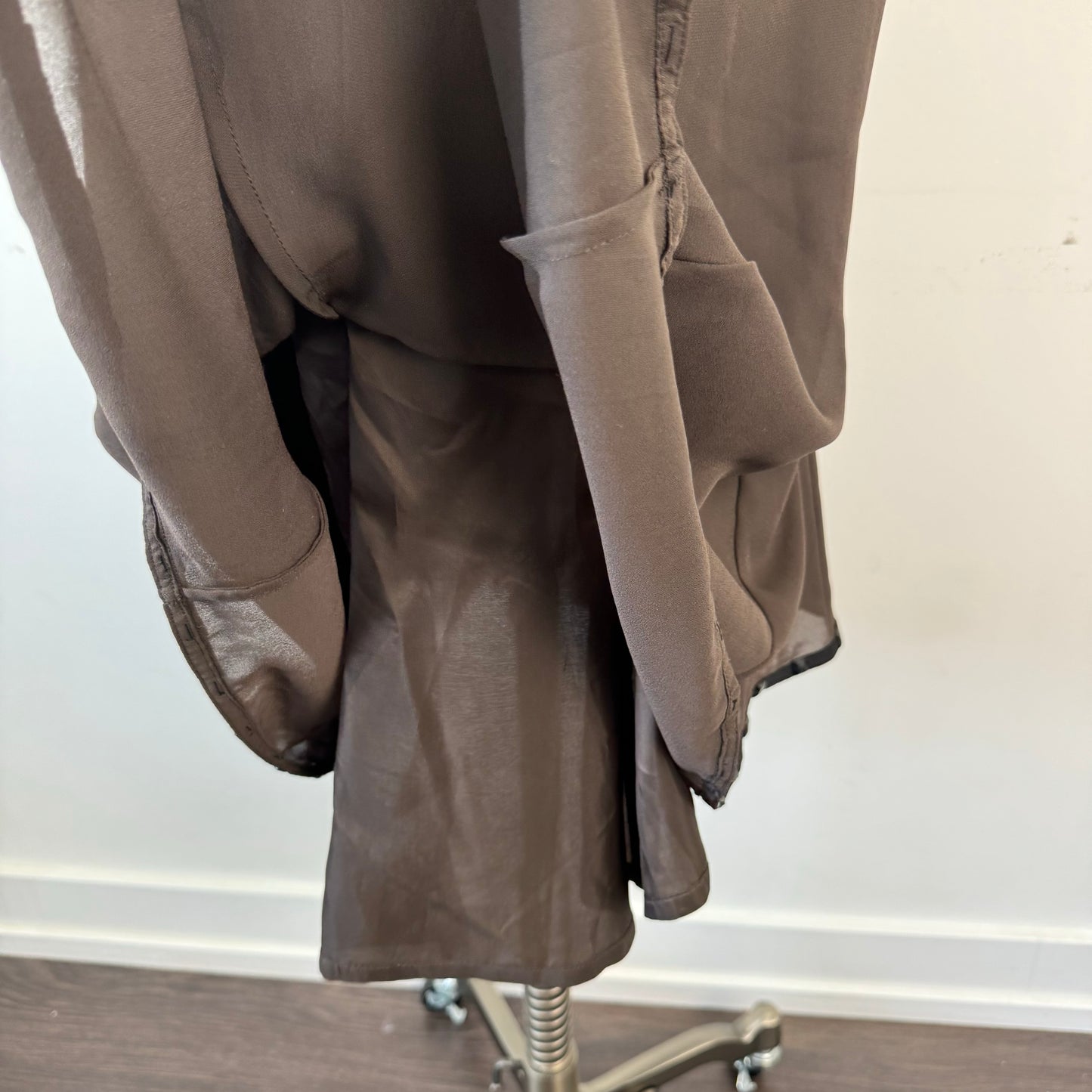 Brown Chiffon Mesh Overlay Midi Skirt