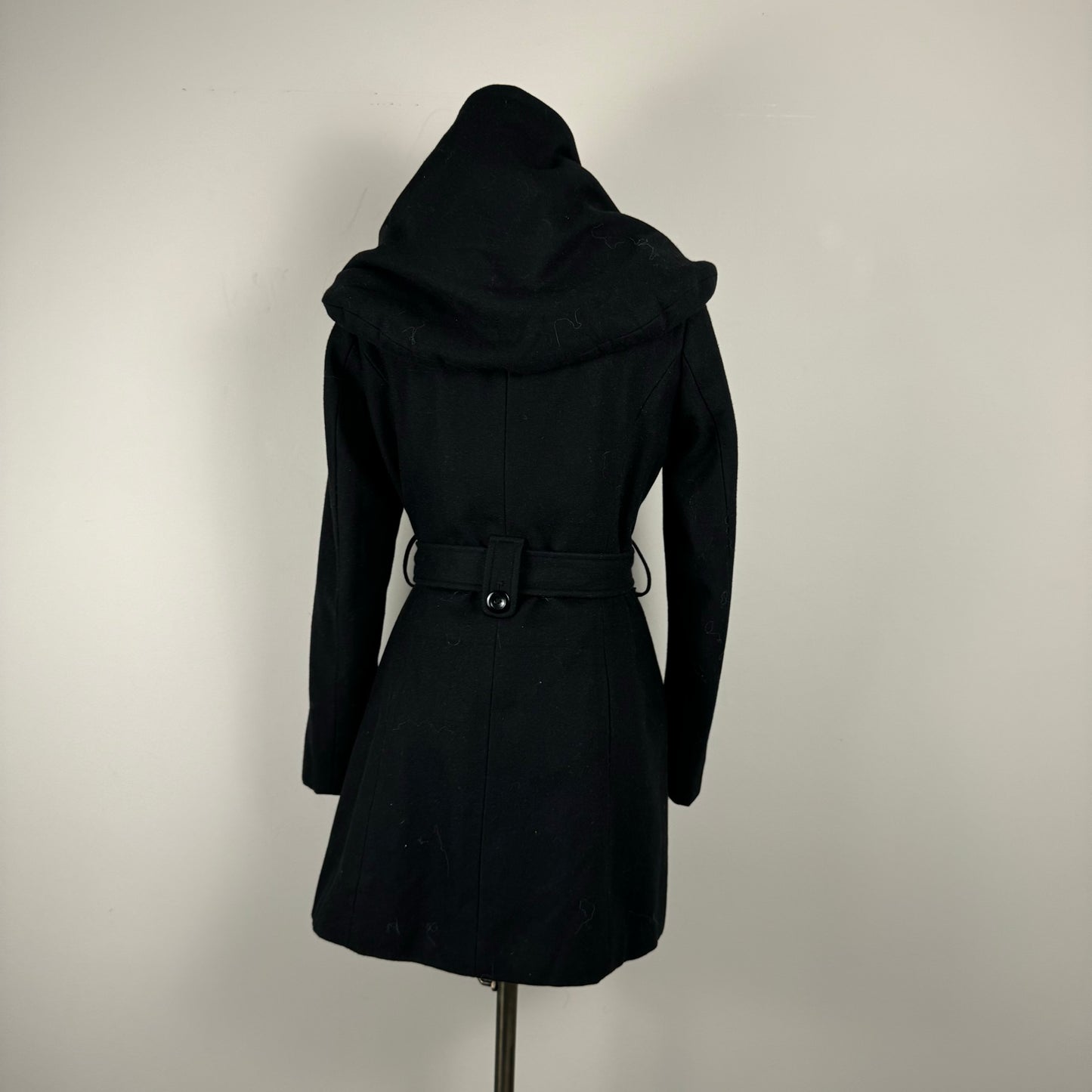 Vintage Black Long Hooded Trench Coat