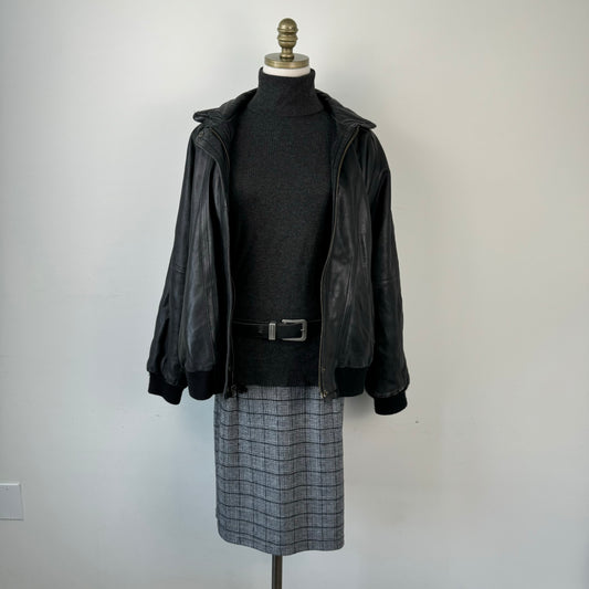 Grey Plaid Midi Skirt