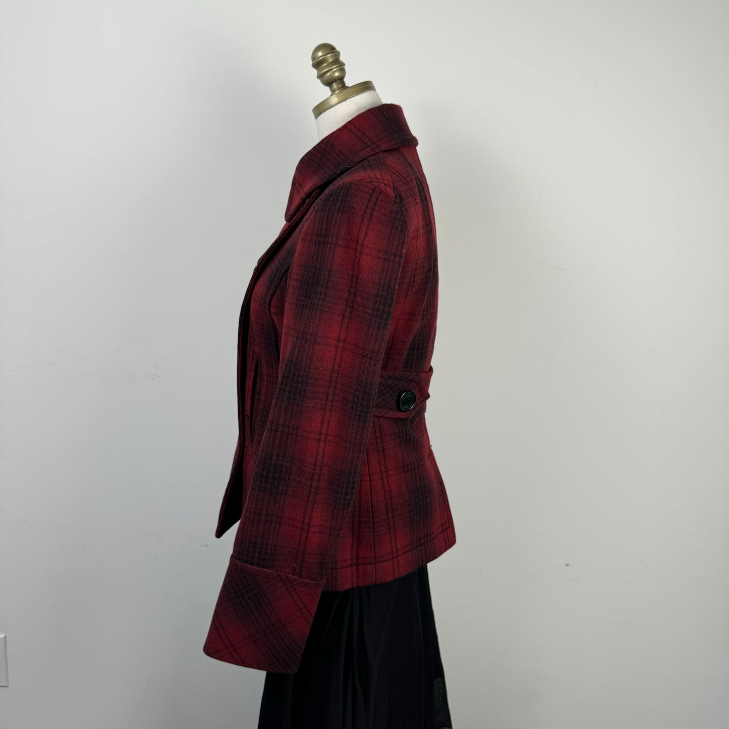 Wool Plaid Button Up Jacket
