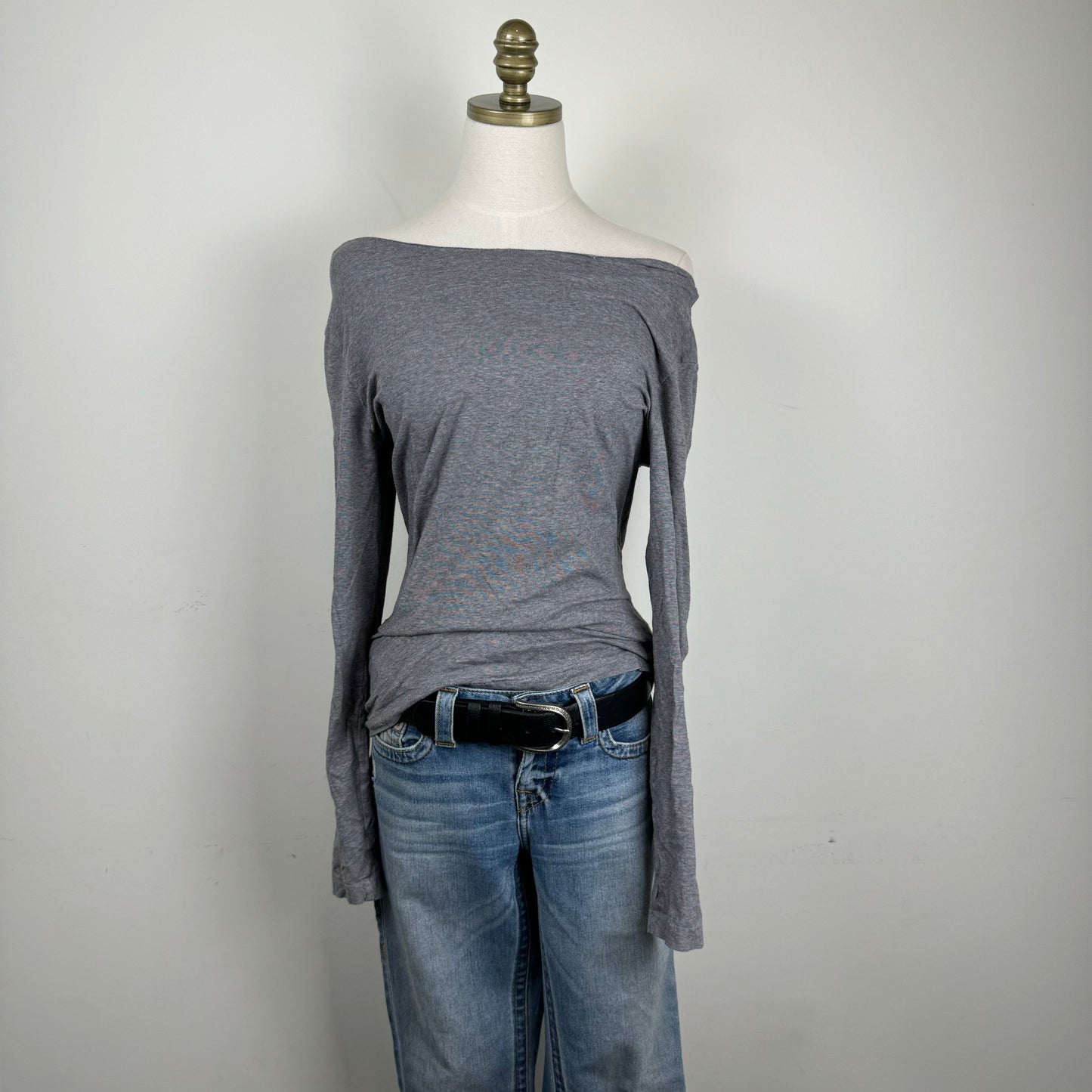 Grey Off Shoulder Long Sleeve Top