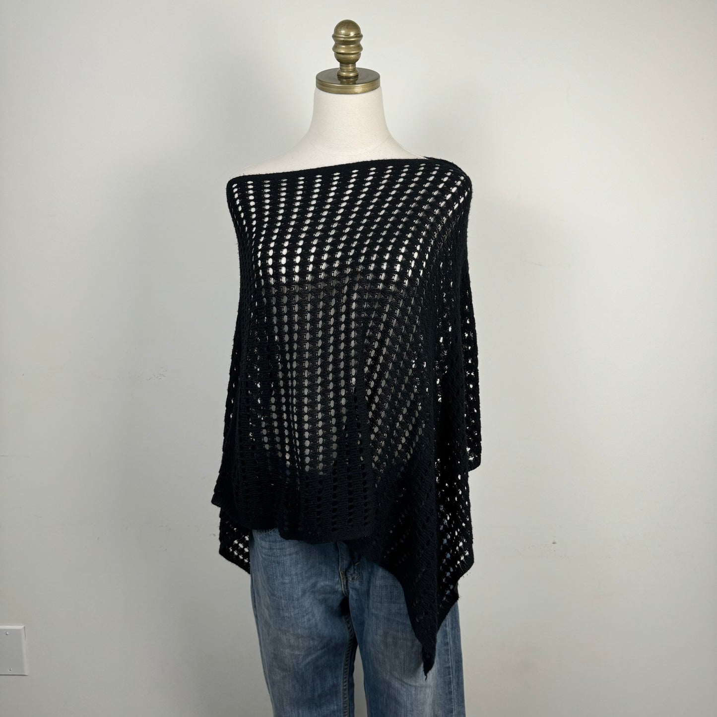 Black Mesh Knit Poncho