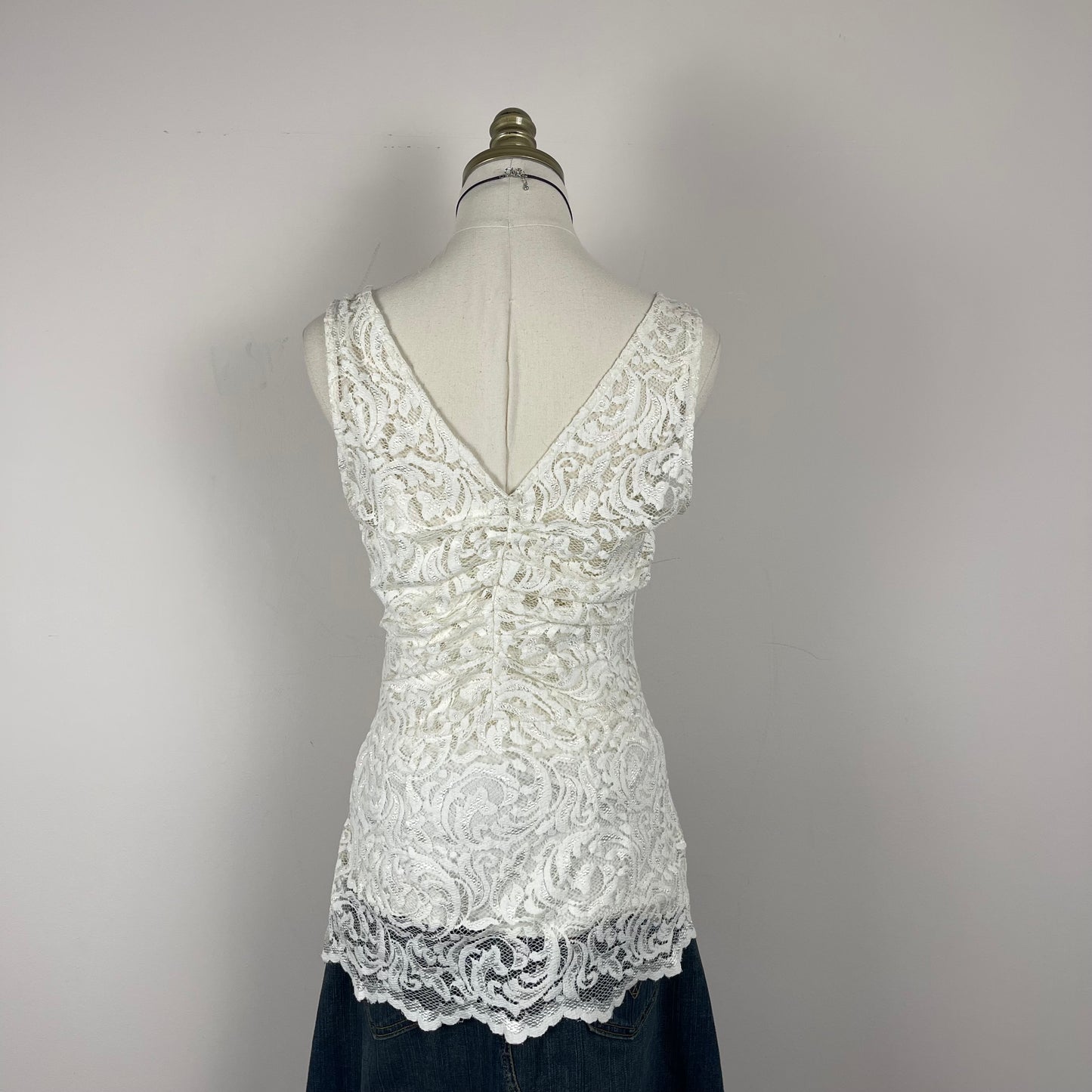 White Lace Ruched Top