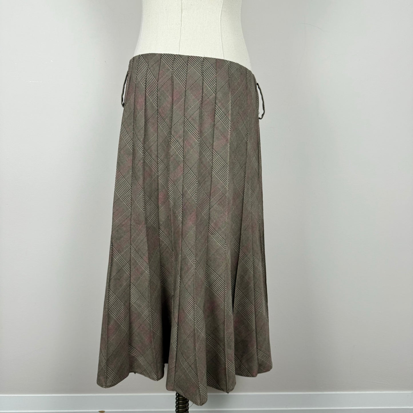 Plaid Pleated Midi Skirt