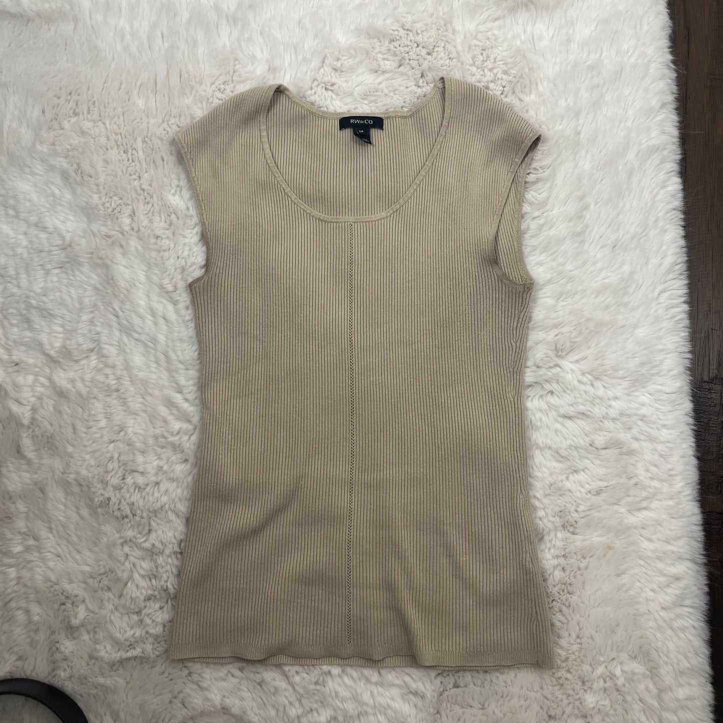 Beige Ribbed Knit Sleeveless Top