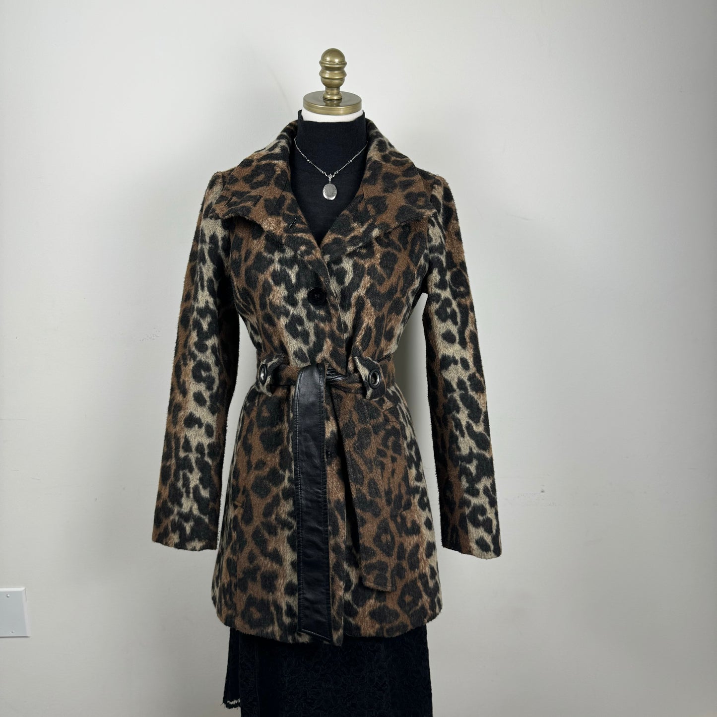 Vintage Leopard Print Wool Blend Coat