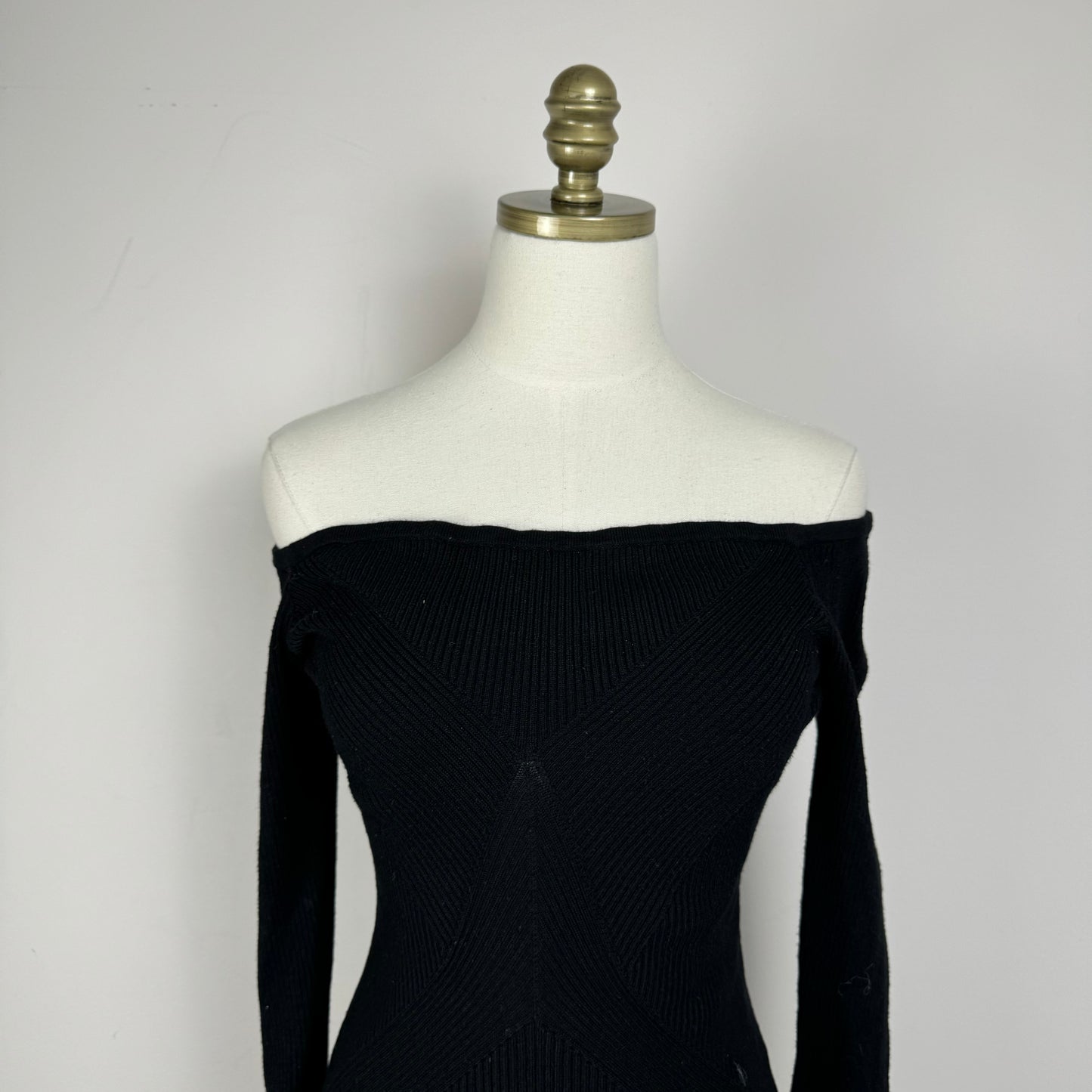 Guess Black Fitted Off Shoulder Bell Sleeve Sweater