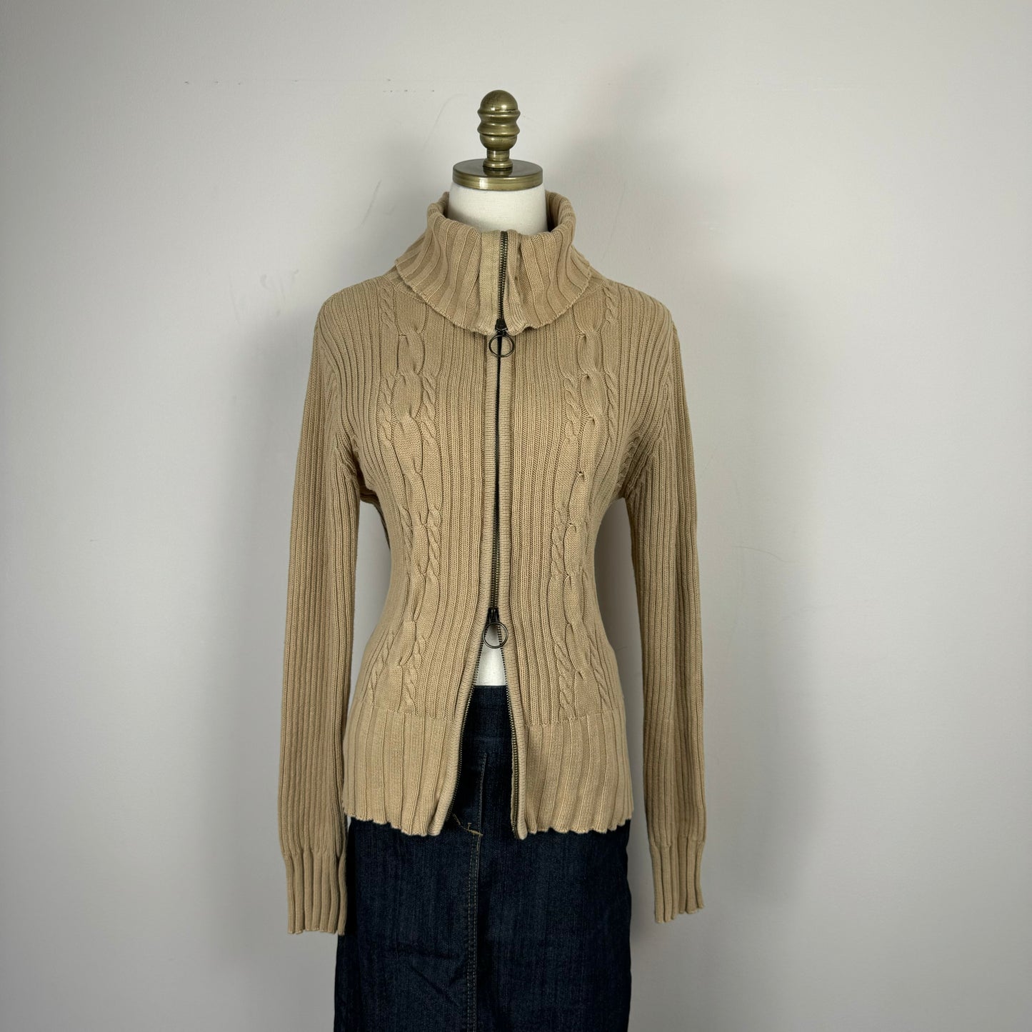 Vintage Double Zip Ribbed Knit Sweater