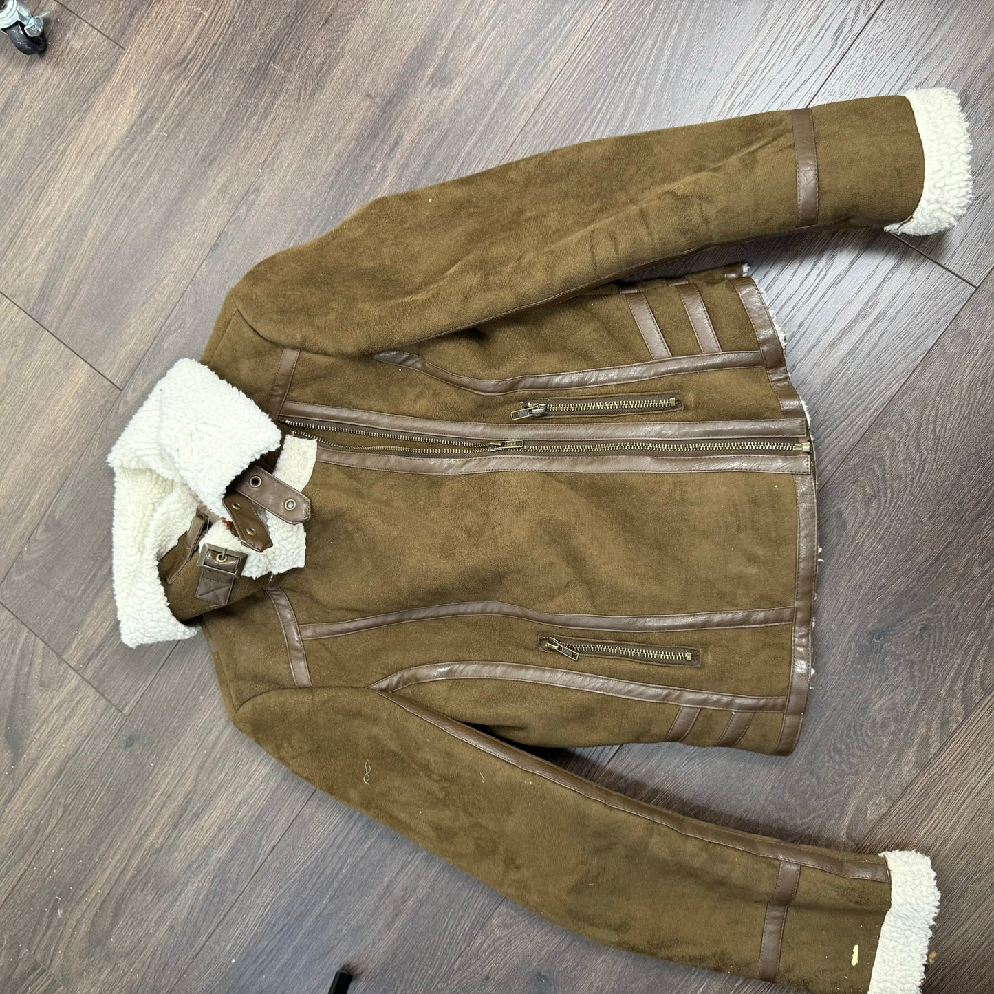 Brown Shearling Suede Moto Jacket