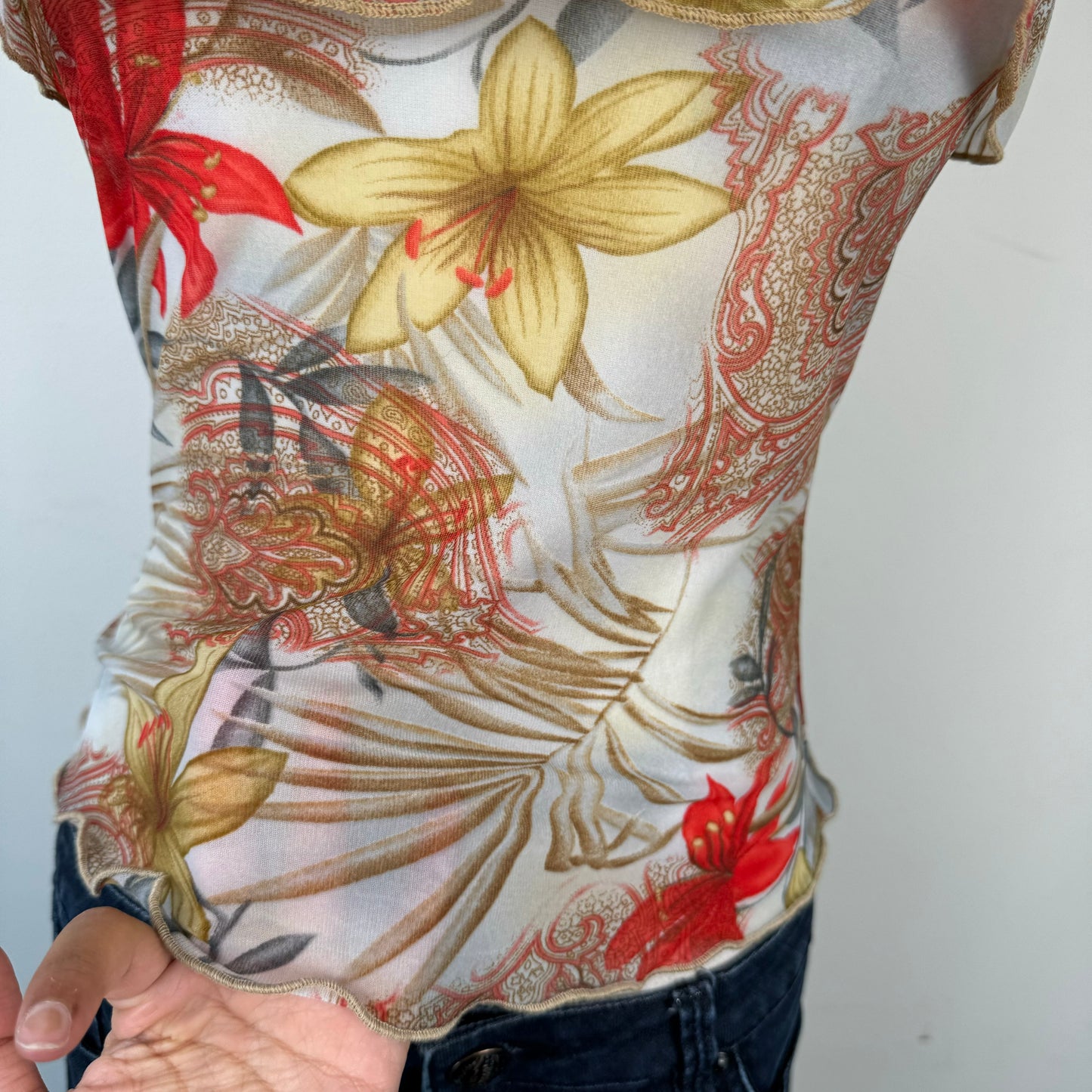 Vintage One Shoulder Floral Print Top