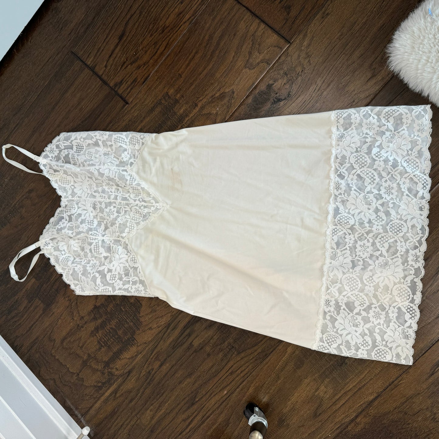 Vanity Fair Cream Lace Satin Slip Dress