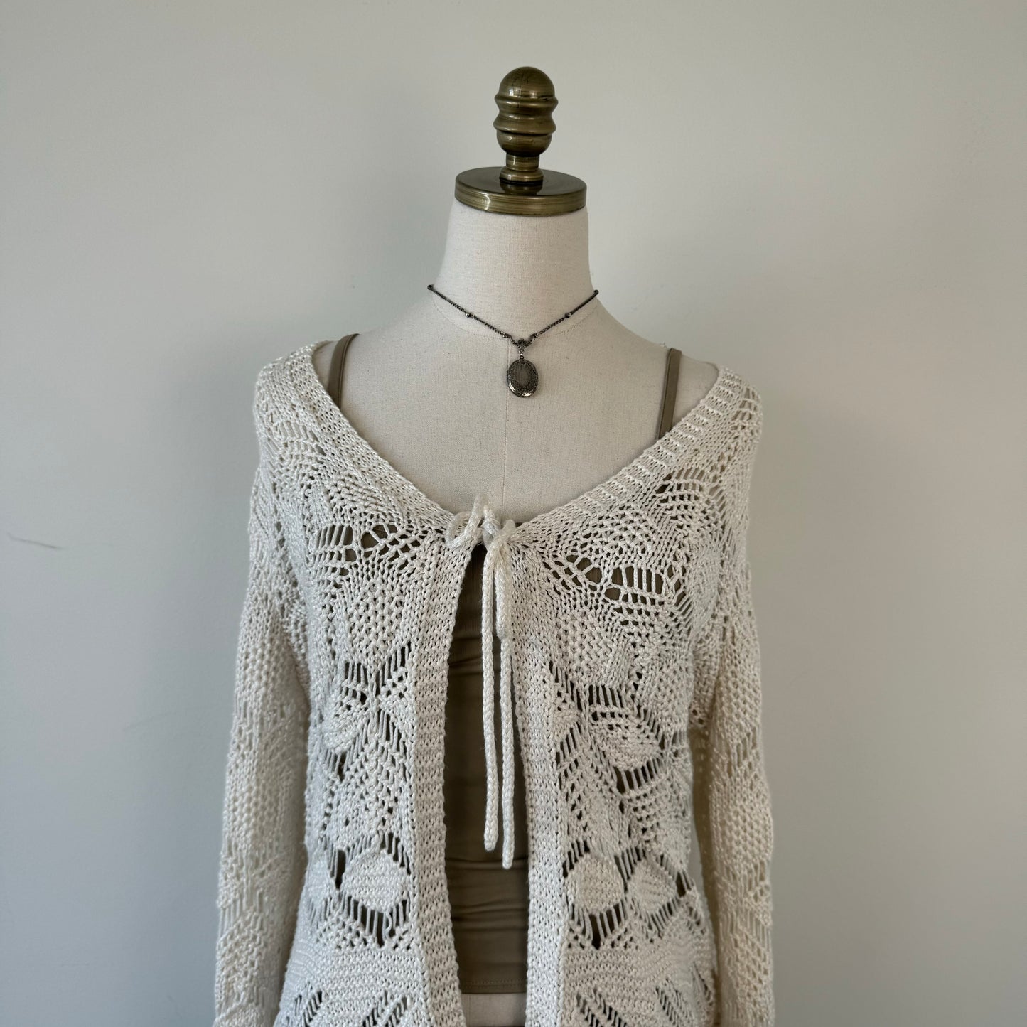 Open Front Tie Up Crochet Cardigan