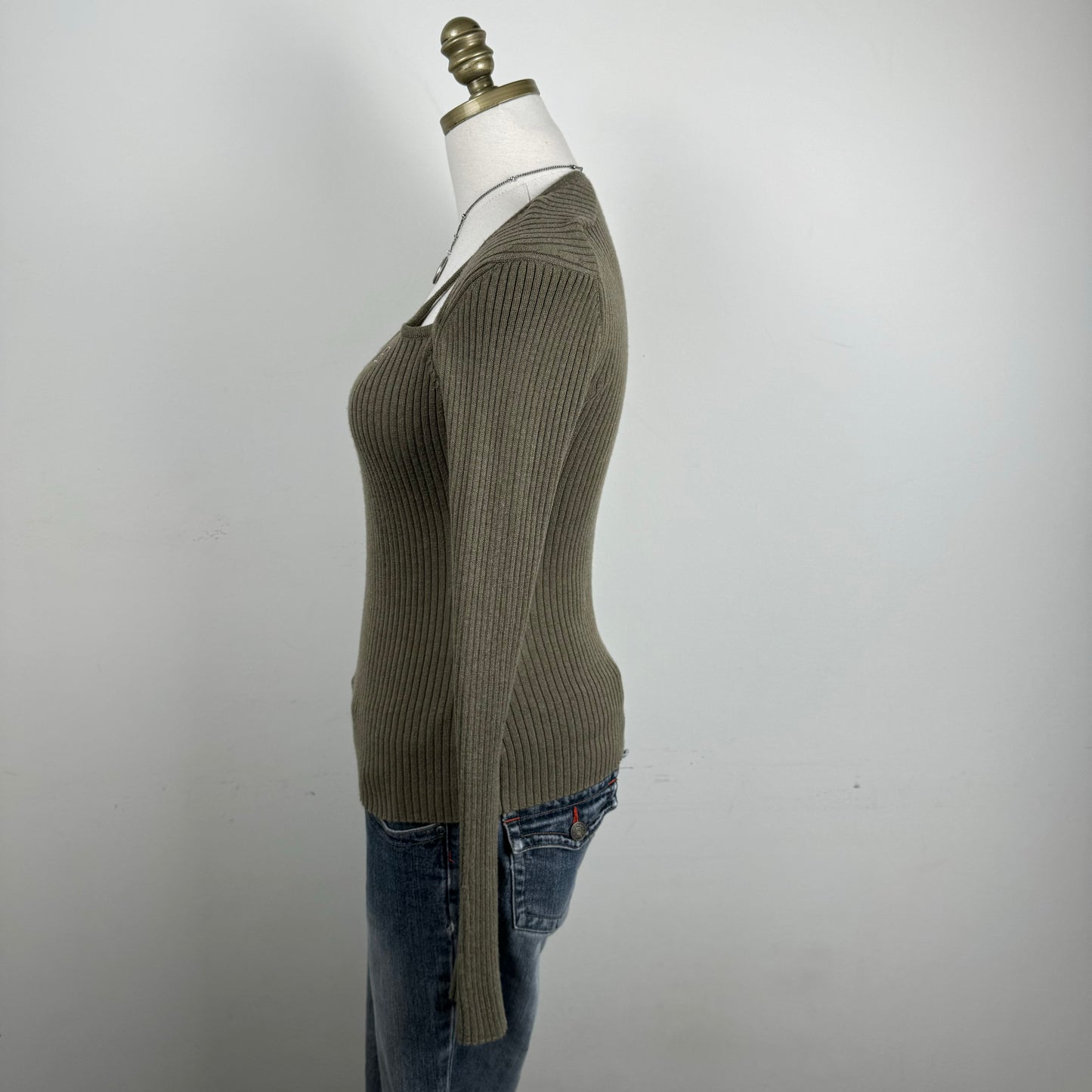 Khaki Cutout/Bolero Fitted Sweater
