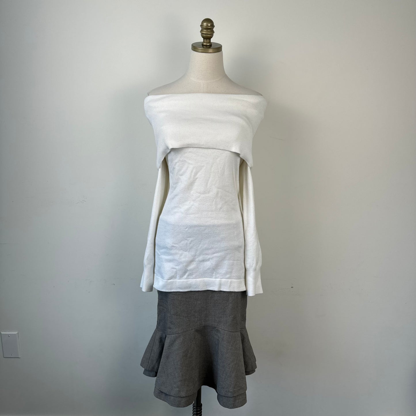 Vintage Grey Ruffled Hem Midi Skirt