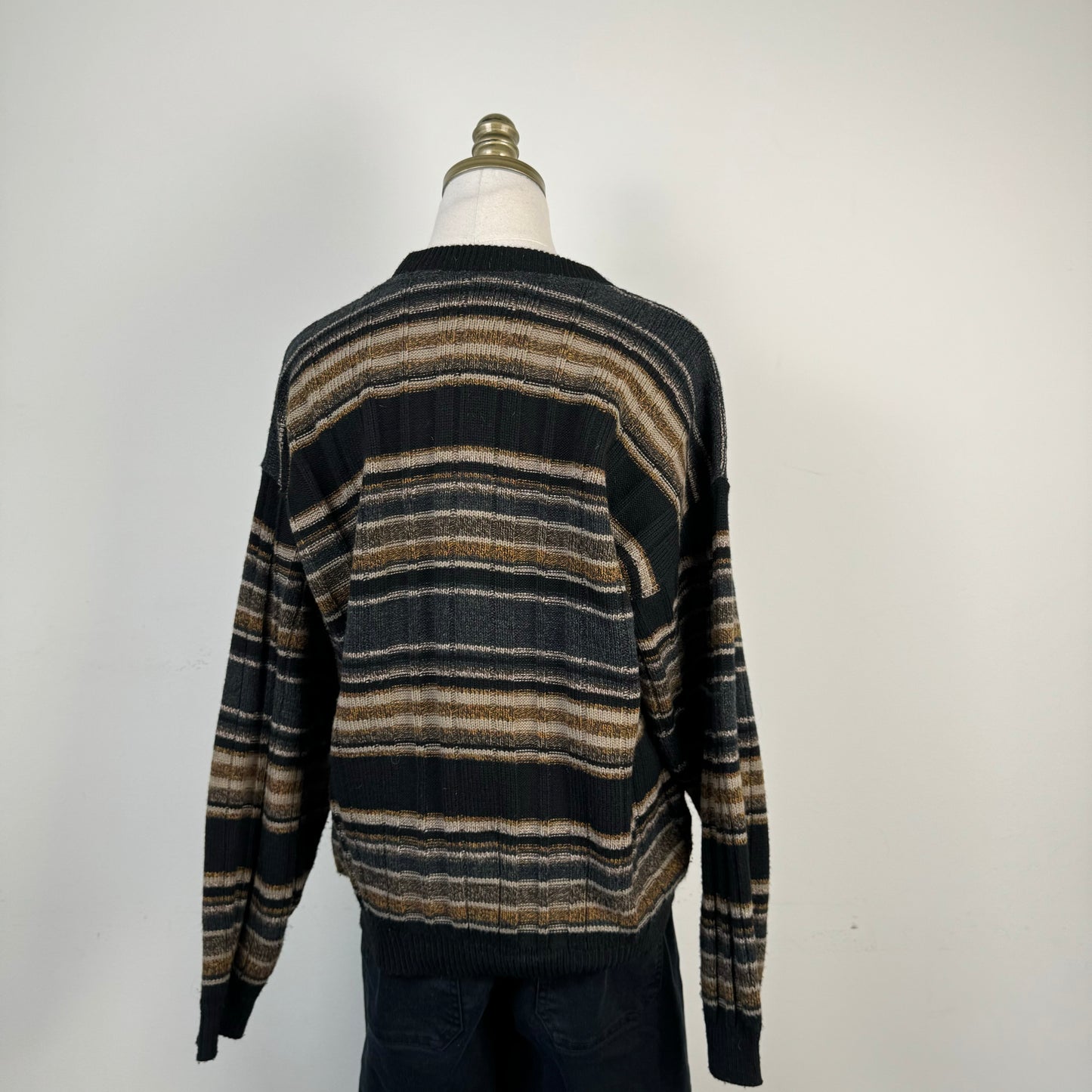 Brown and Black Striped Crewneck Sweater