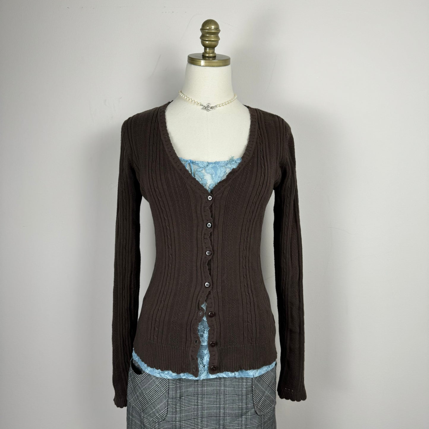 Brown Dainty Button Up Knit Cardigan