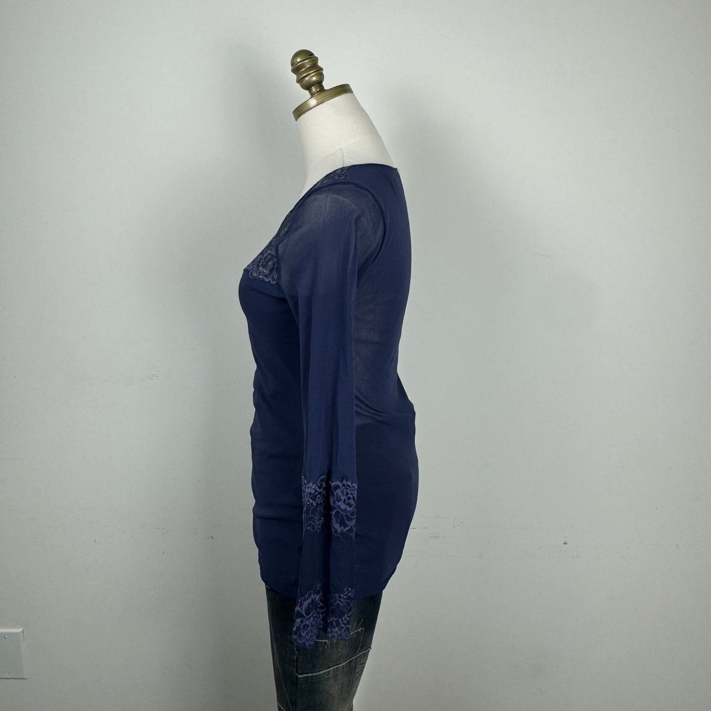 Micro Mesh Lace Long Sleeve Top