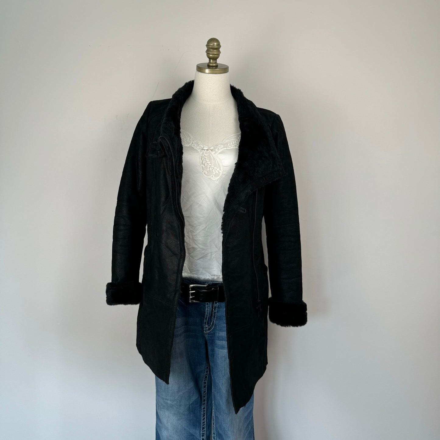 Danier Long Fur Trim Suede Jacket