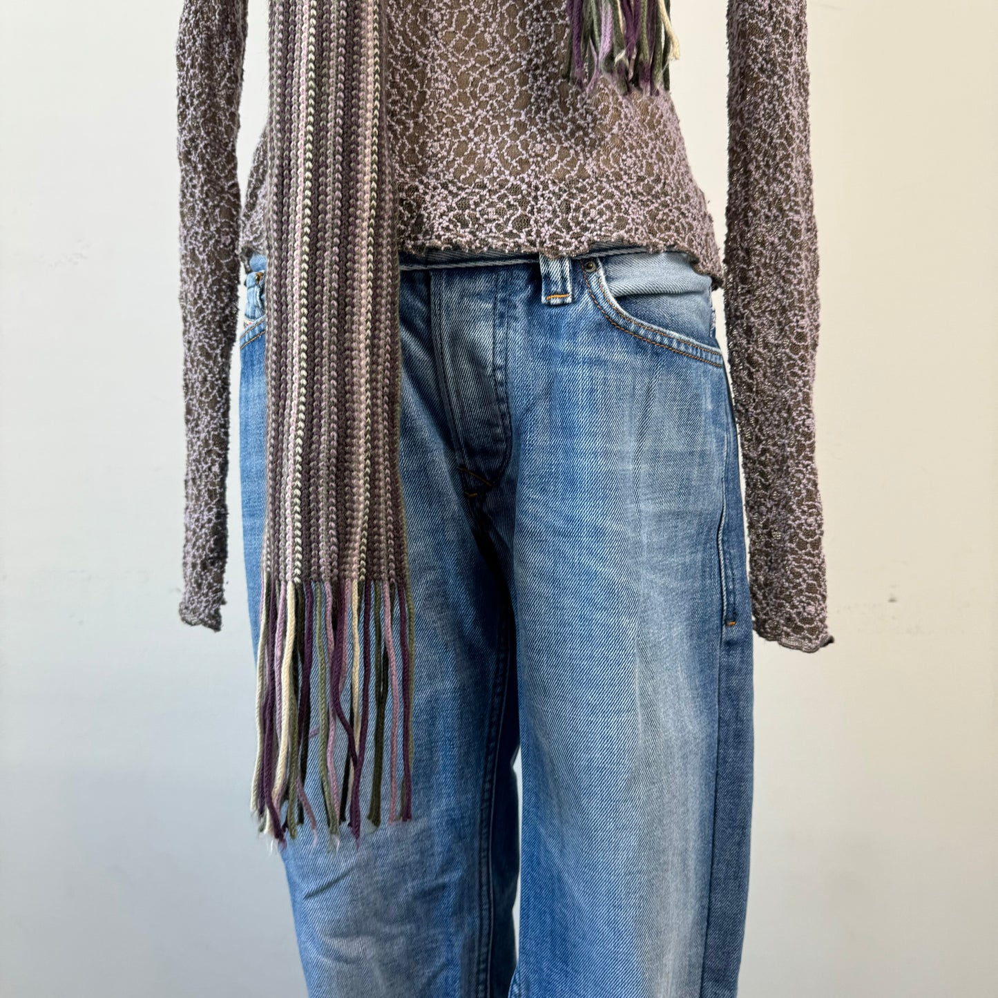 Purple and Grey Striped Knit Scarf