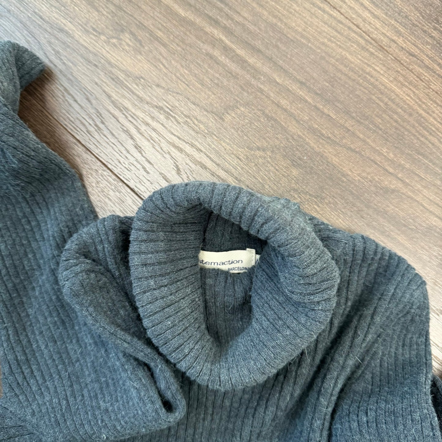 Blue Grey Fitted Turtleneck Knit Sweater