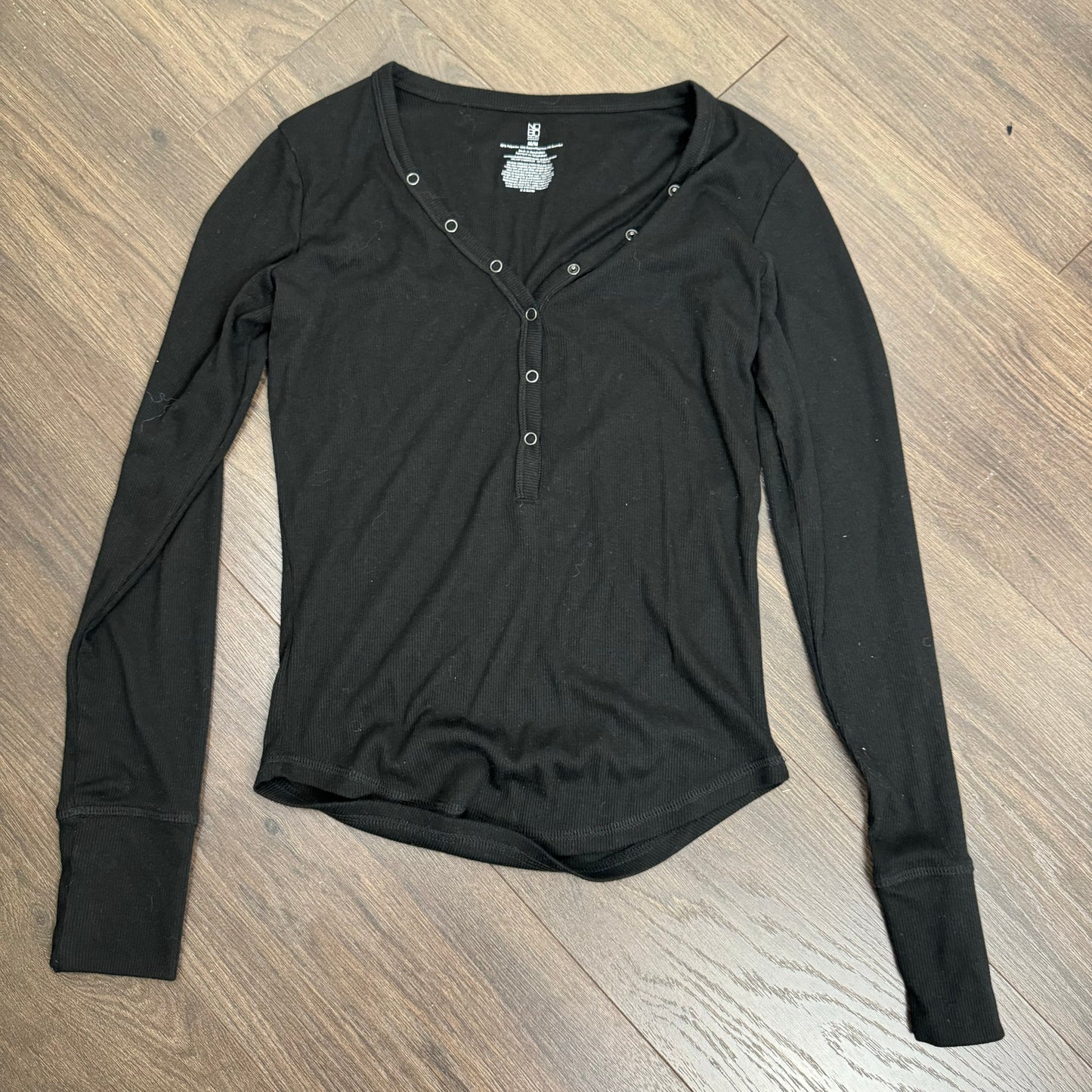Black Henley Long Sleeve Top