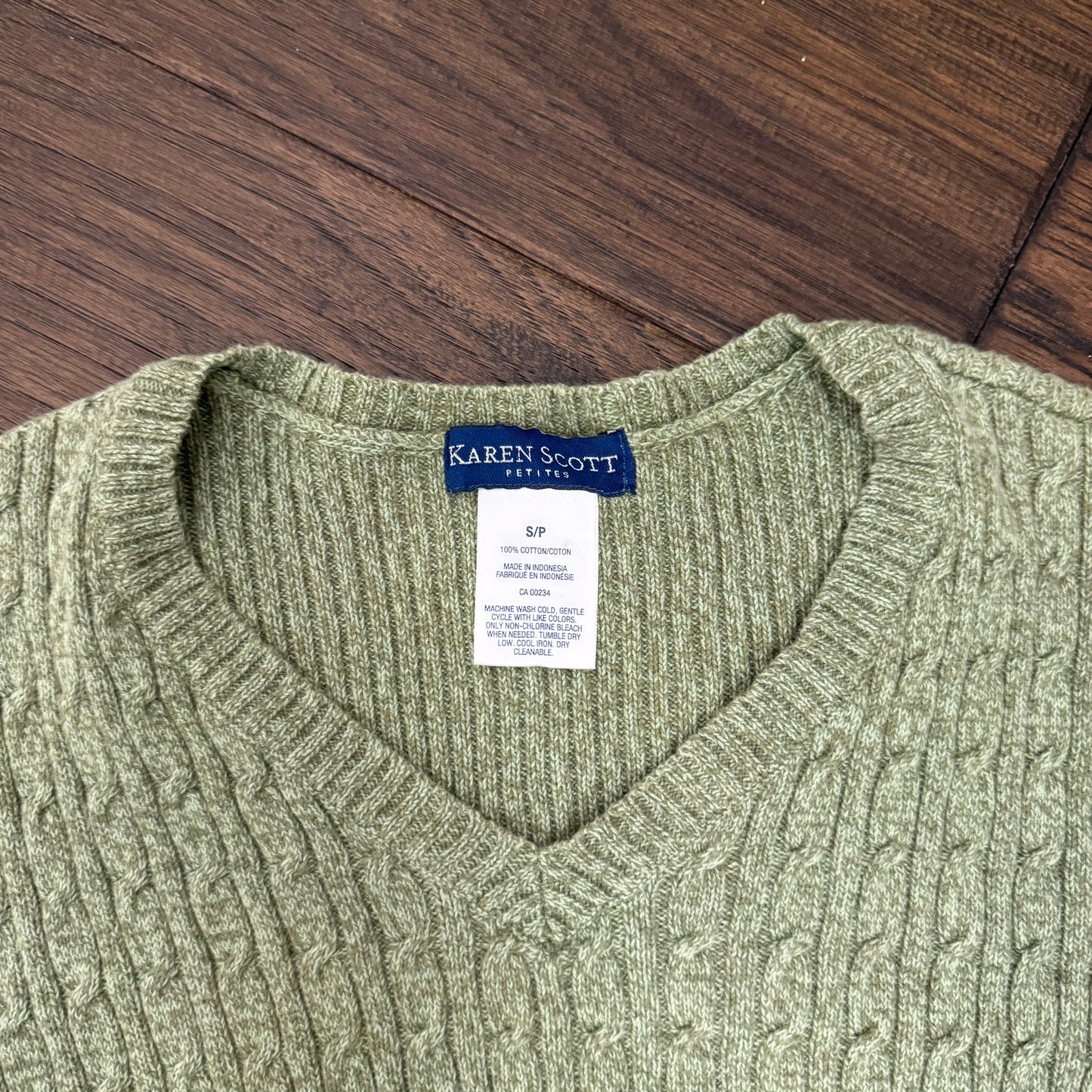 Vintage Sage Green Cable Knit Sweater