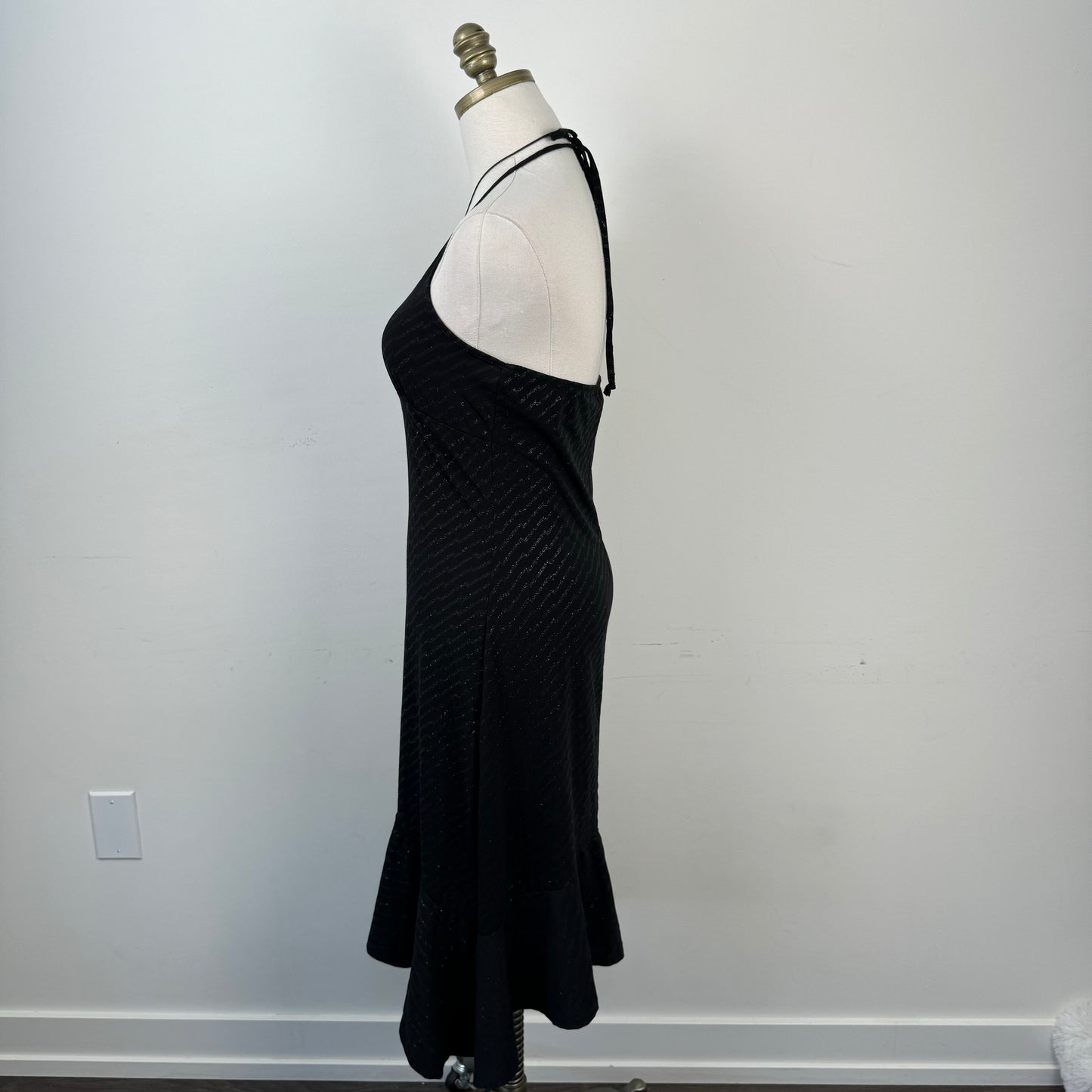 Black Halter Babydoll Midi Dress
