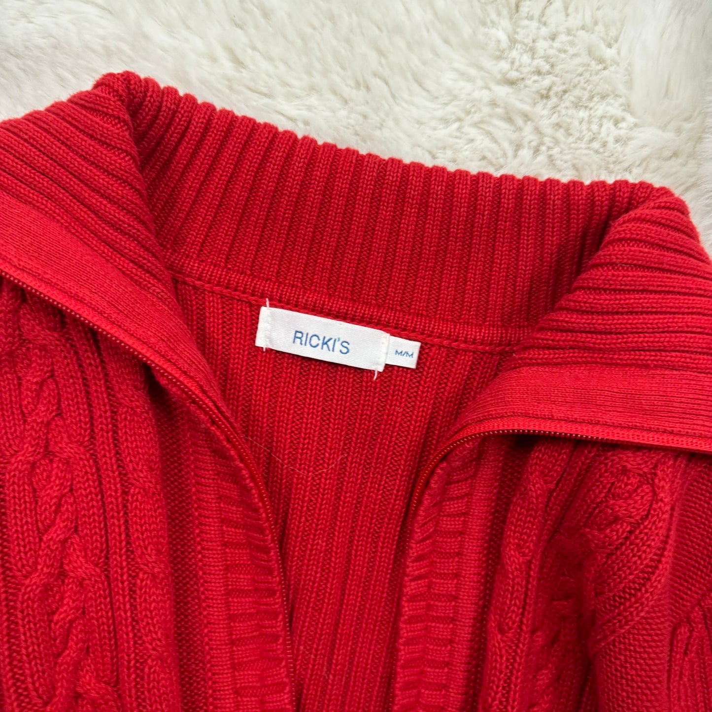 Vintage Red Double Zip Cable Knit Sweater