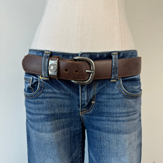 Brown Leather Silver Buckle Belt