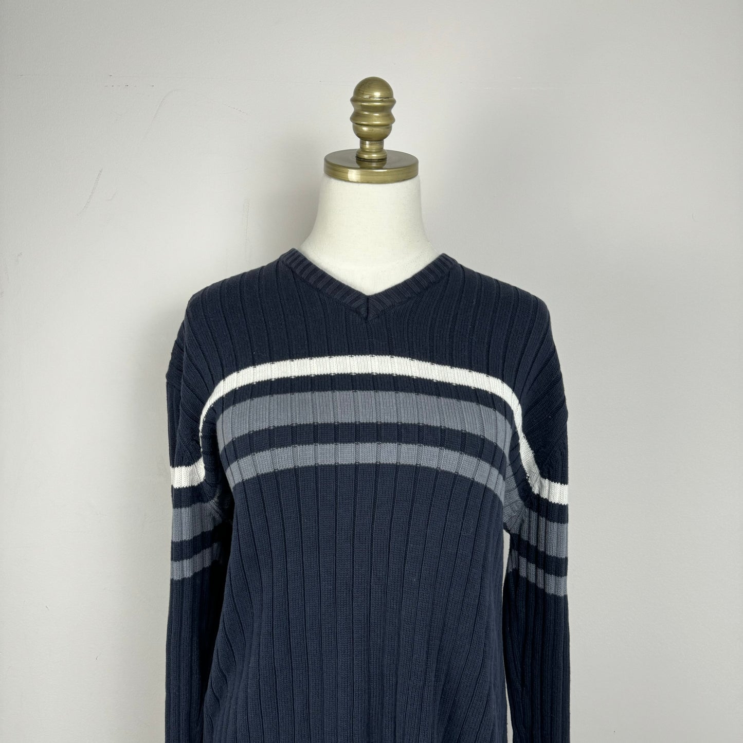 Vintage Navy Retro Ribbed Knit Sweater