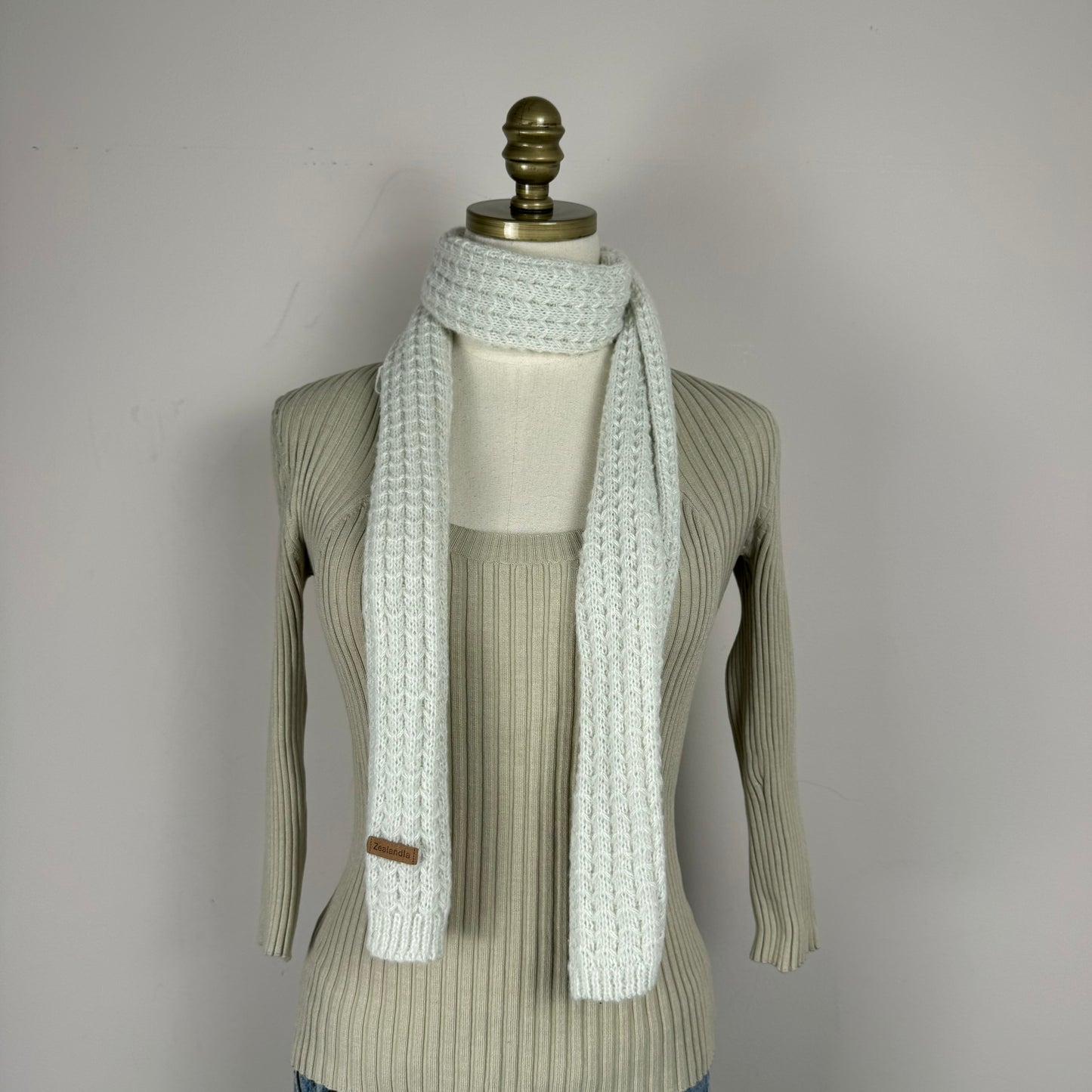 Cream Knit Skinny Scarf