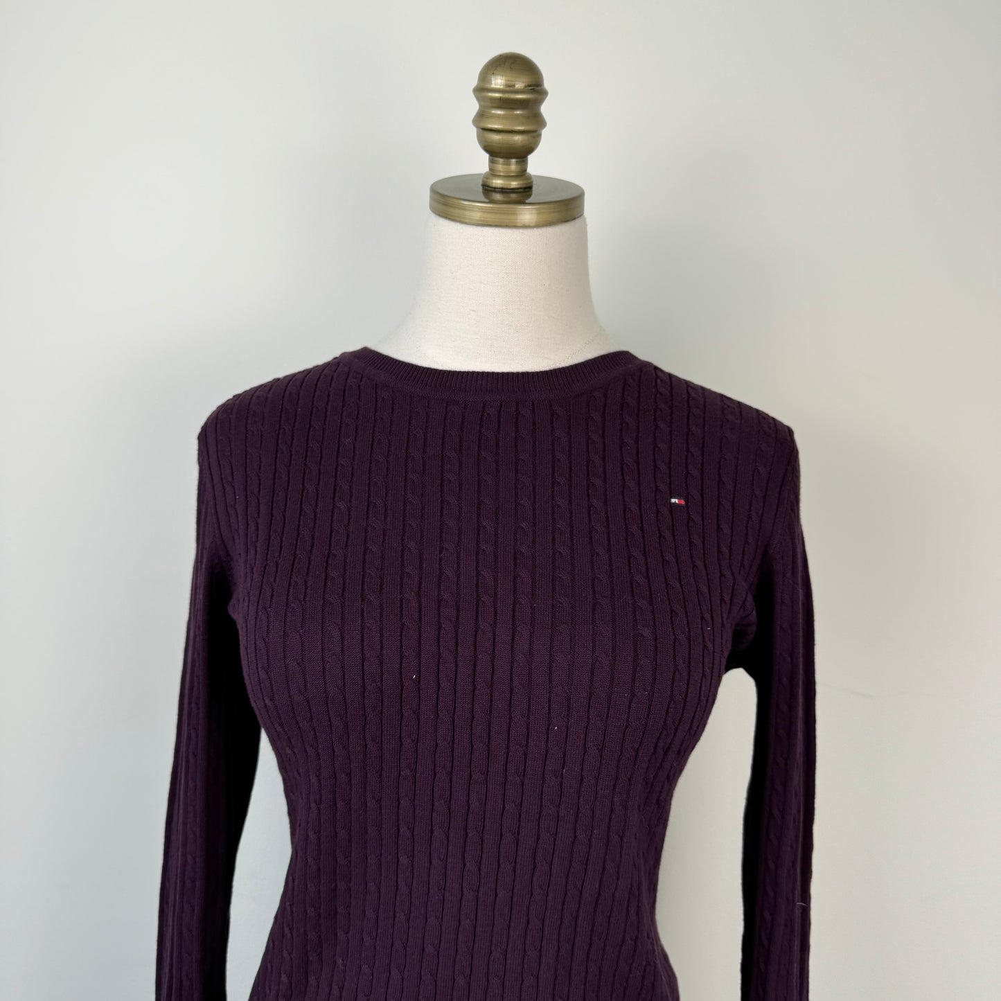 Tommy Purple Fitted Cable Knit Sweater