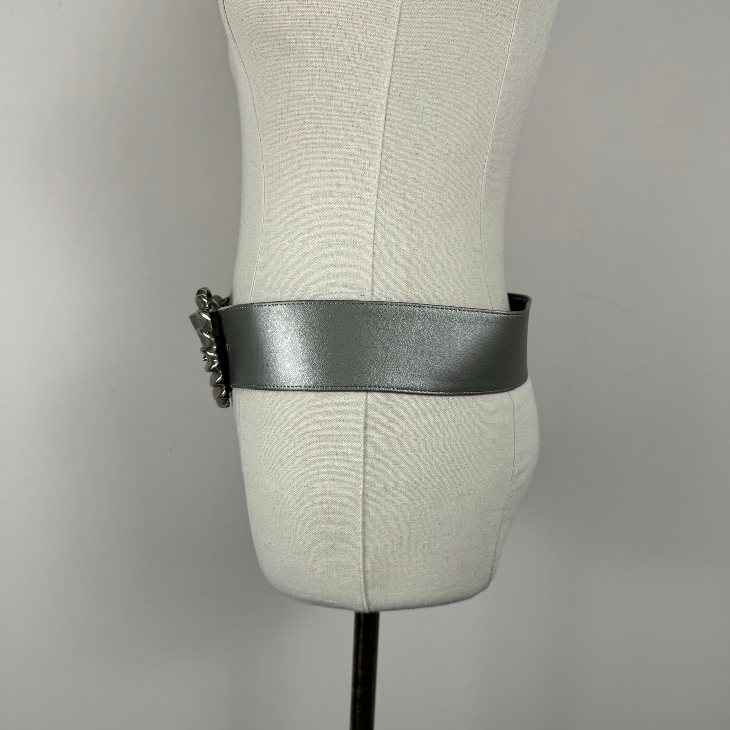 Grey Chunky Silver Buckle Statement Belt