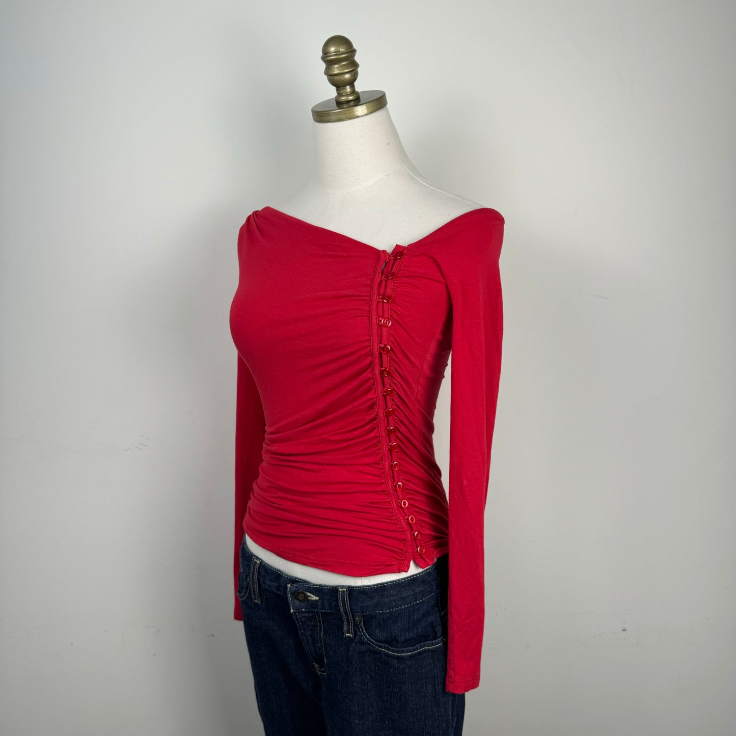 Asymmetric Fitted Red Long Sleeve Top