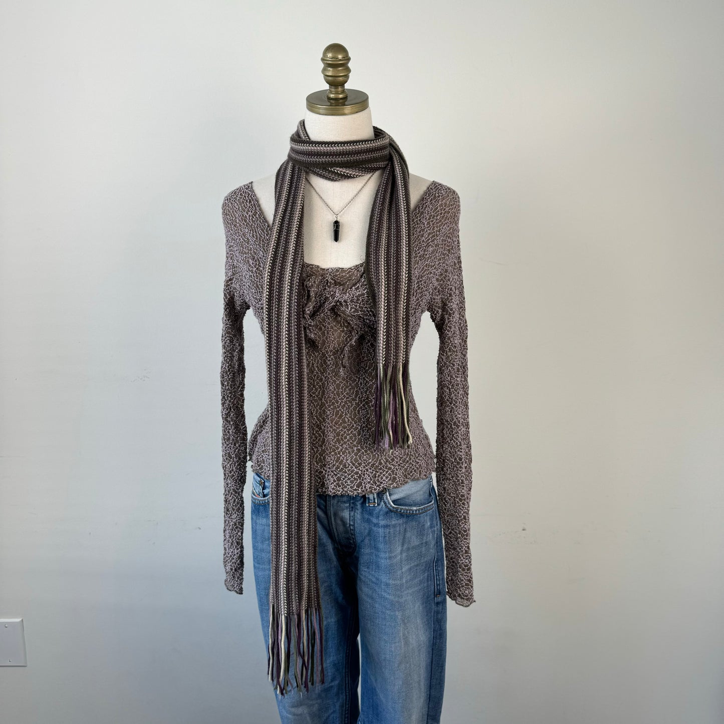 Purple and Grey Striped Knit Scarf