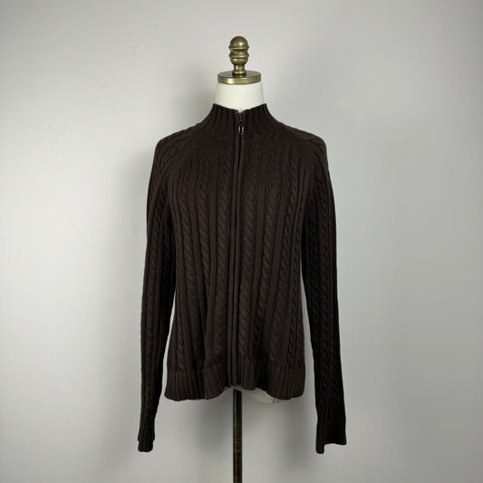 Vintage Brown Cable Knit Zip Up Sweater