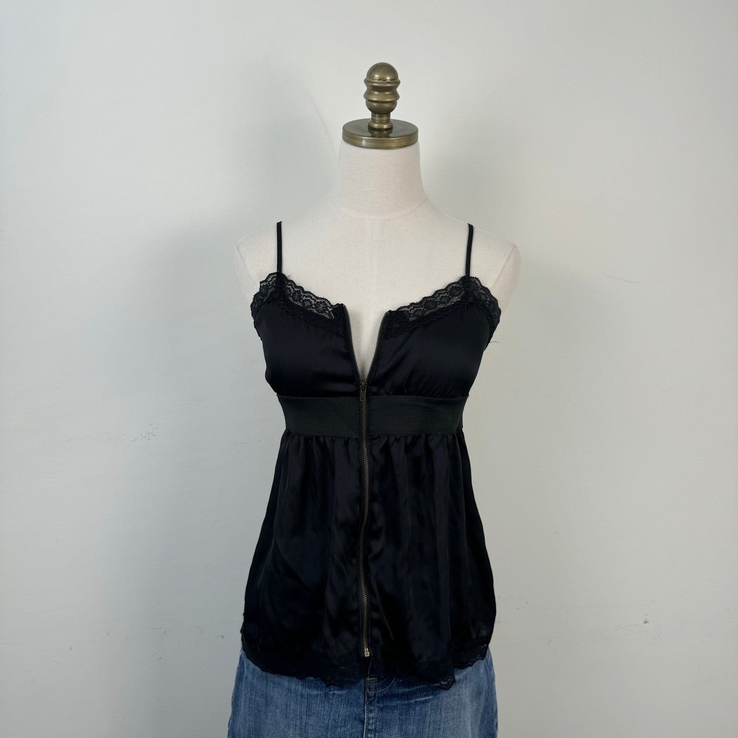 Black Satin Lace Babydoll Top