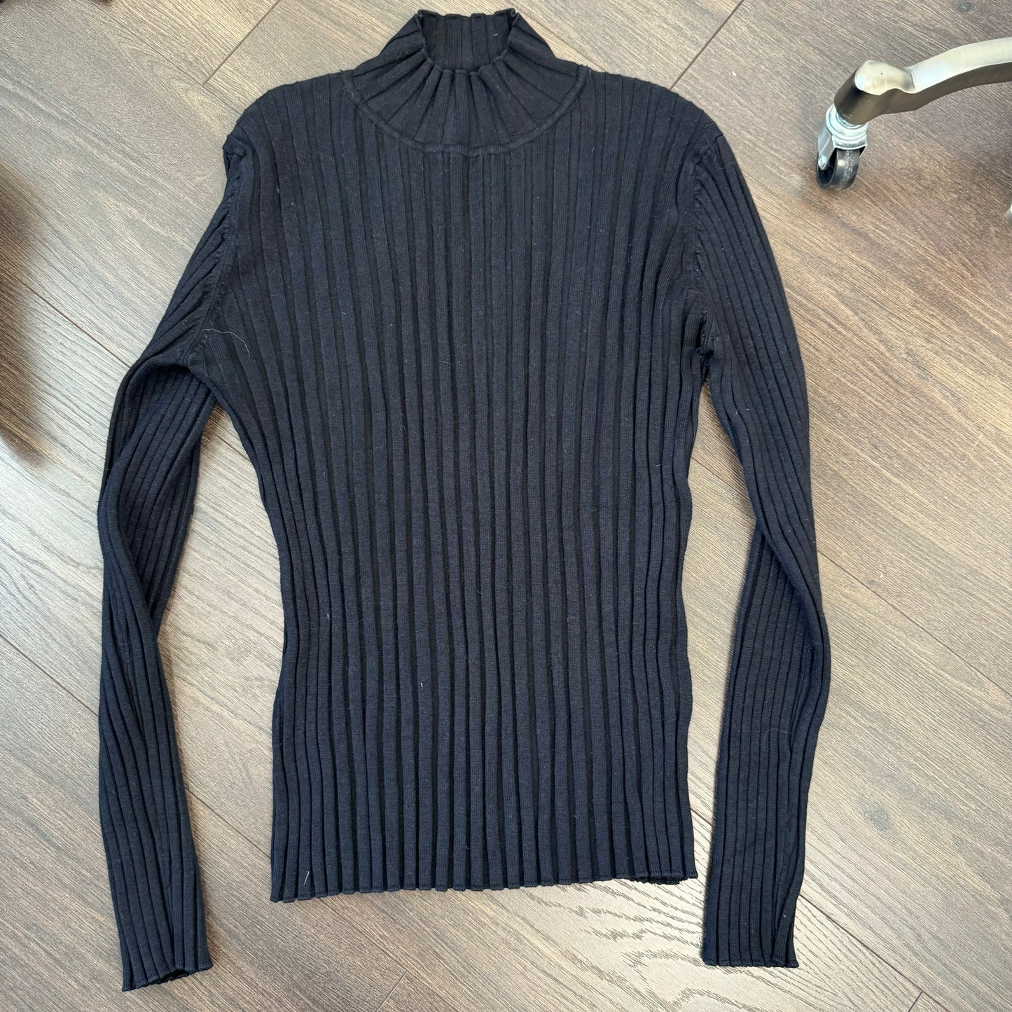 Black Fitted Ribbed Turtleneck Long Sleeve Top
