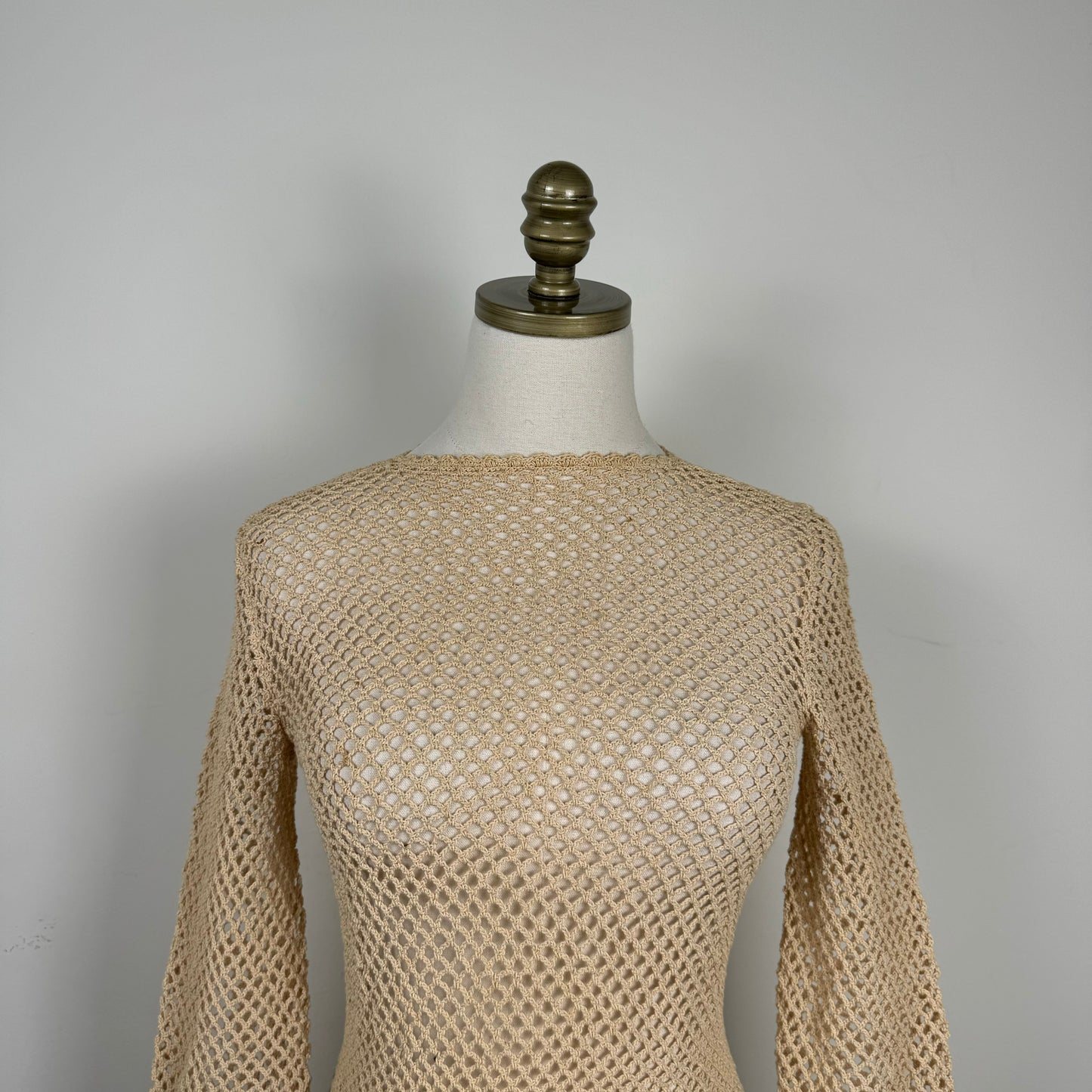 Open Knit Crochet Bell Sleeve Long Top