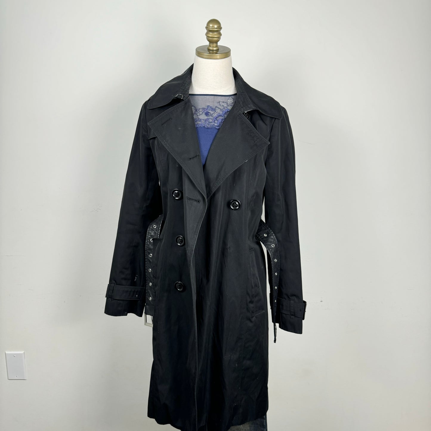 London Fog Black Double Breasted Trench Coat