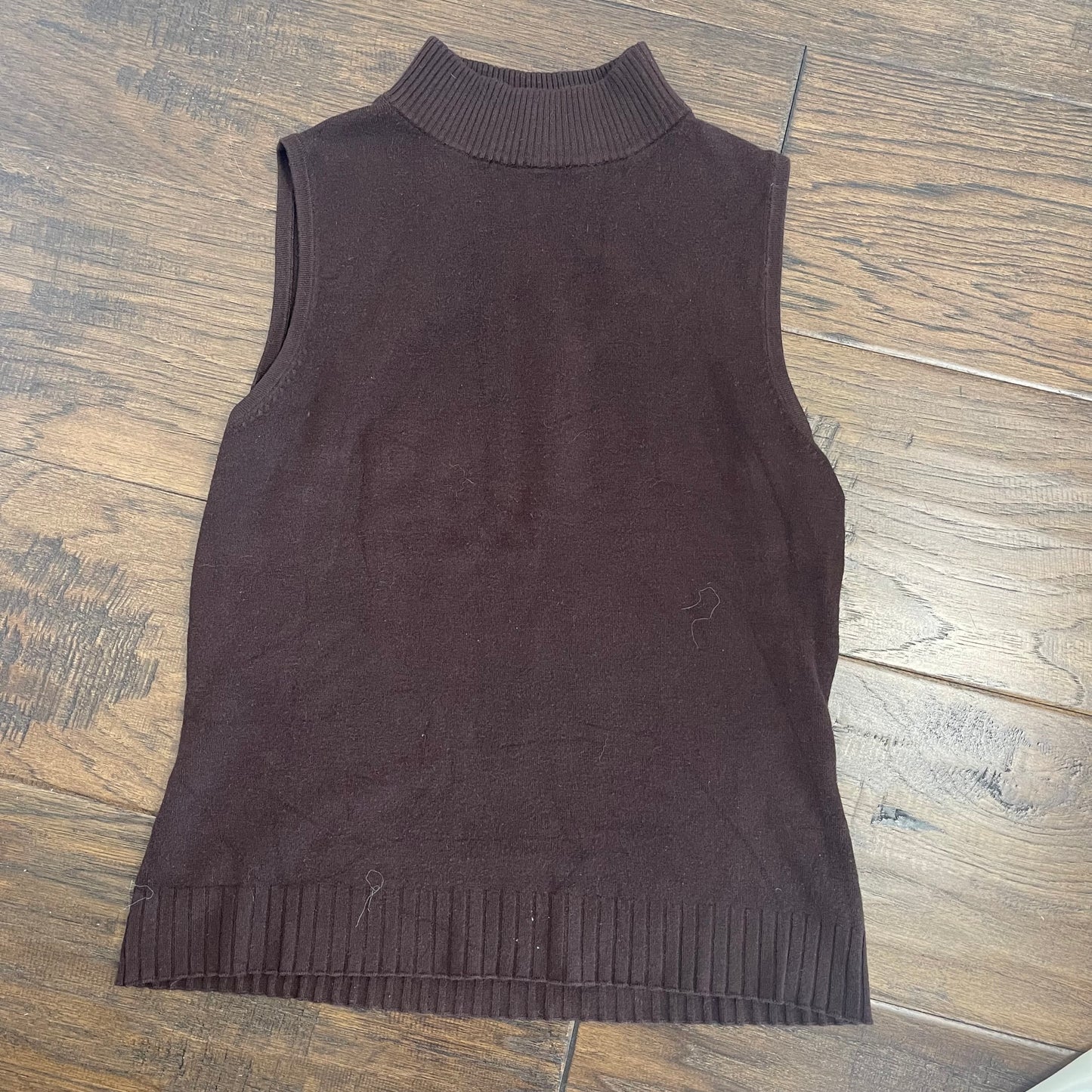 Brown Knit Sleeveless Turtleneck Top