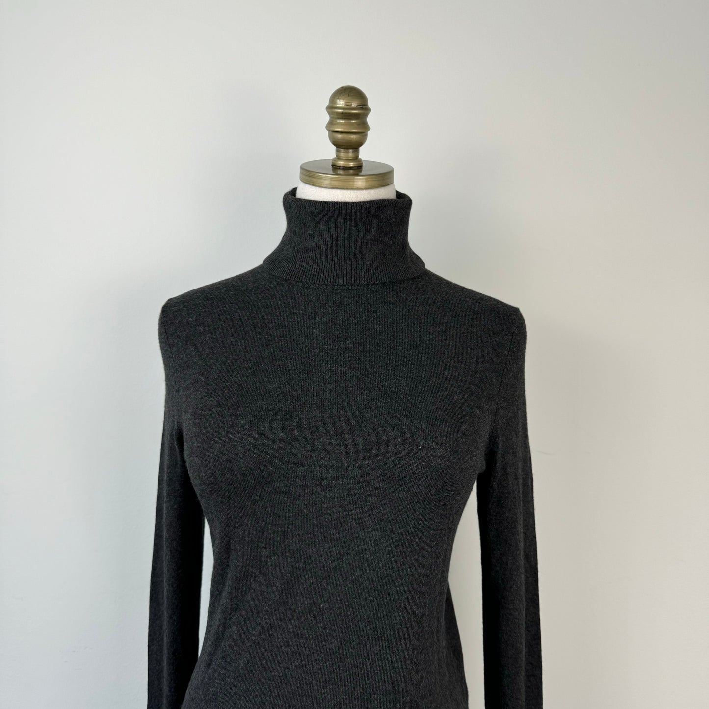 Dark Grey Turtleneck Knit Long Sleeve Top