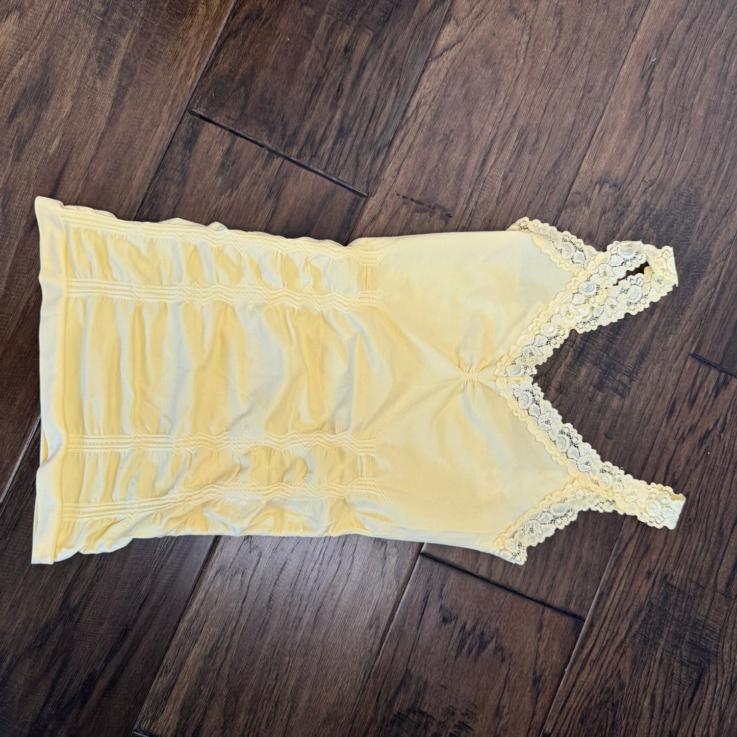 Yellow Lace Trim Ruched Cami